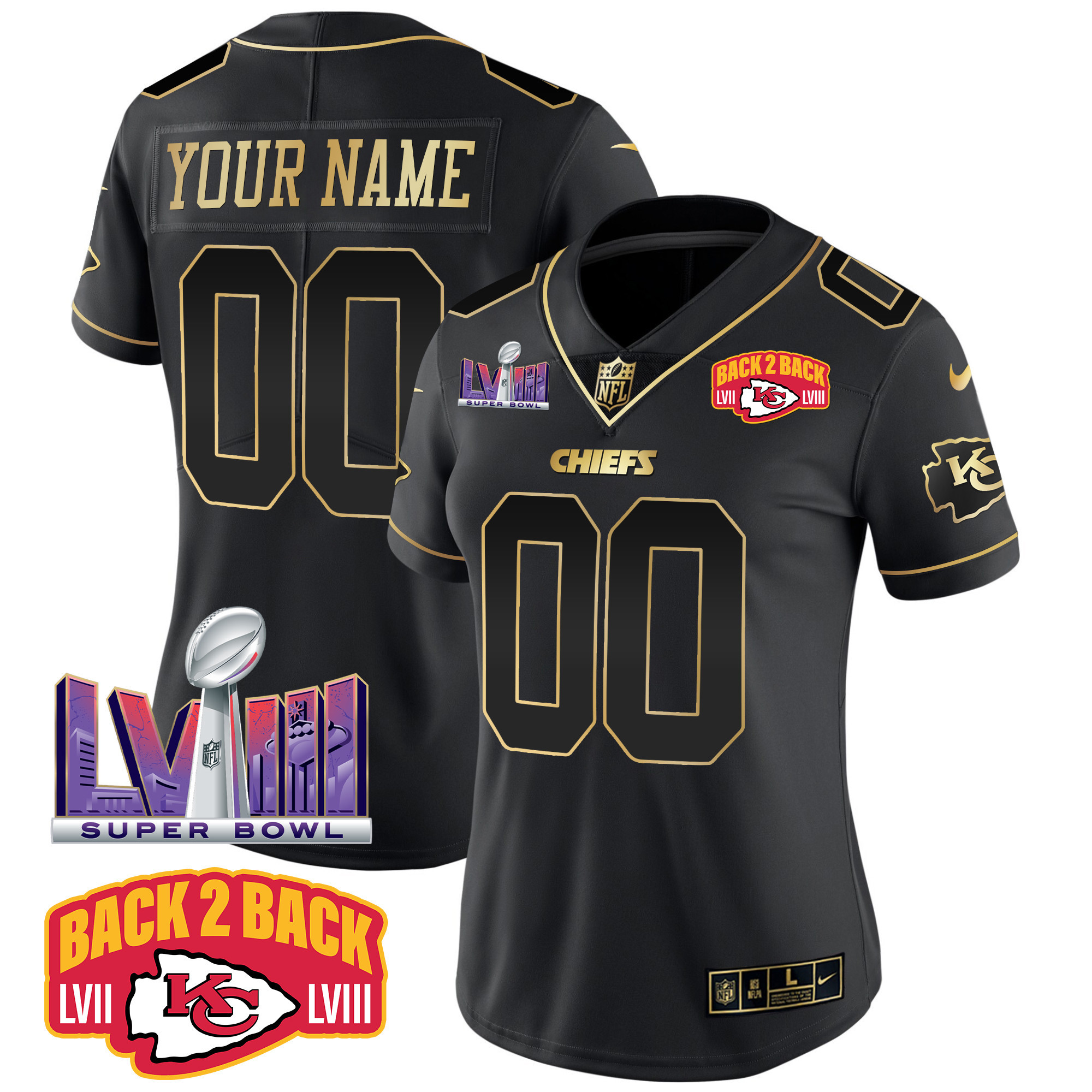 Chiefs Super Bowl LVIII & Back 2 Back Patch Vapor Custom Jersey V2 - All Stitched - Image 8