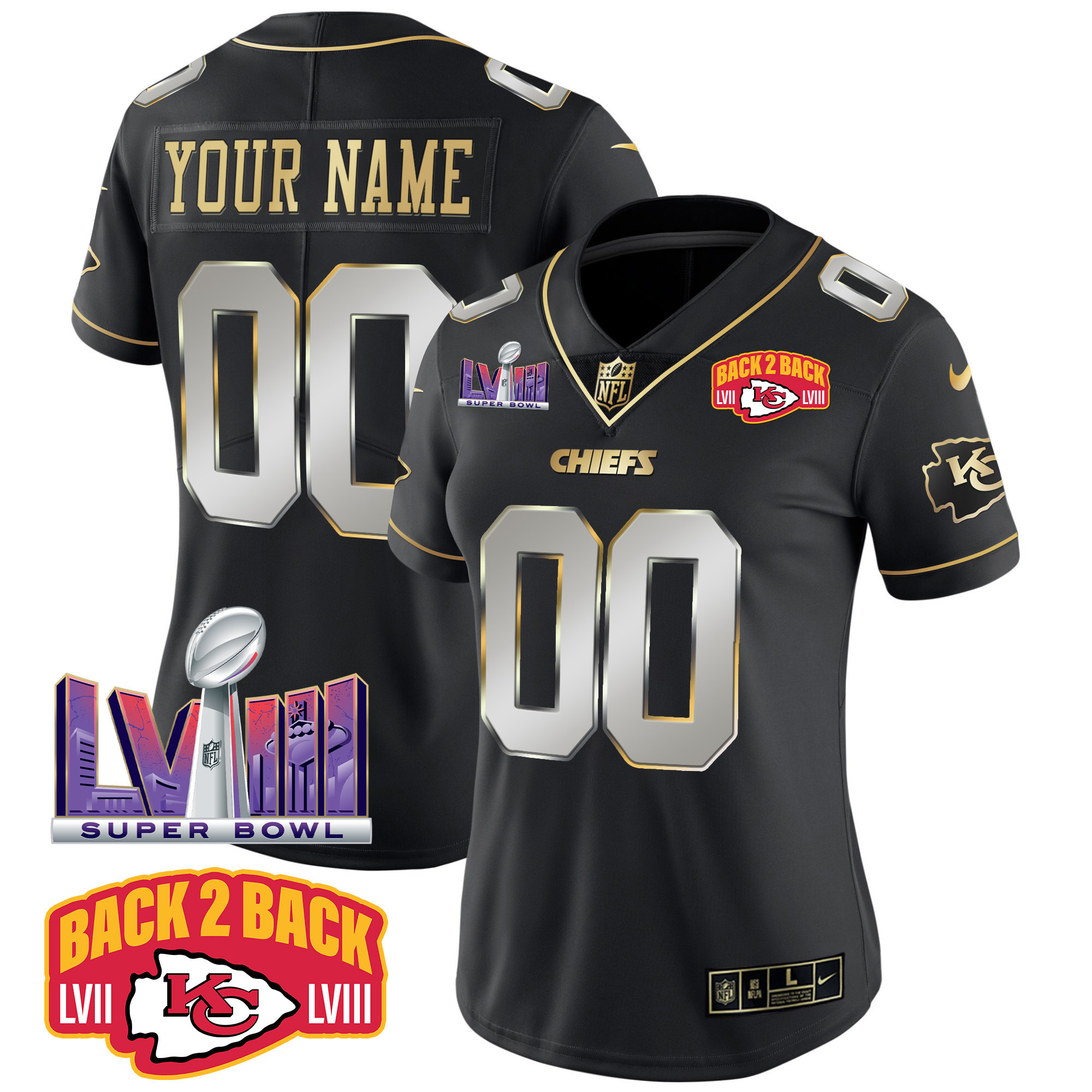 Chiefs Super Bowl LVIII & Back 2 Back Patch Vapor Custom Jersey V2 - All Stitched - Image 7