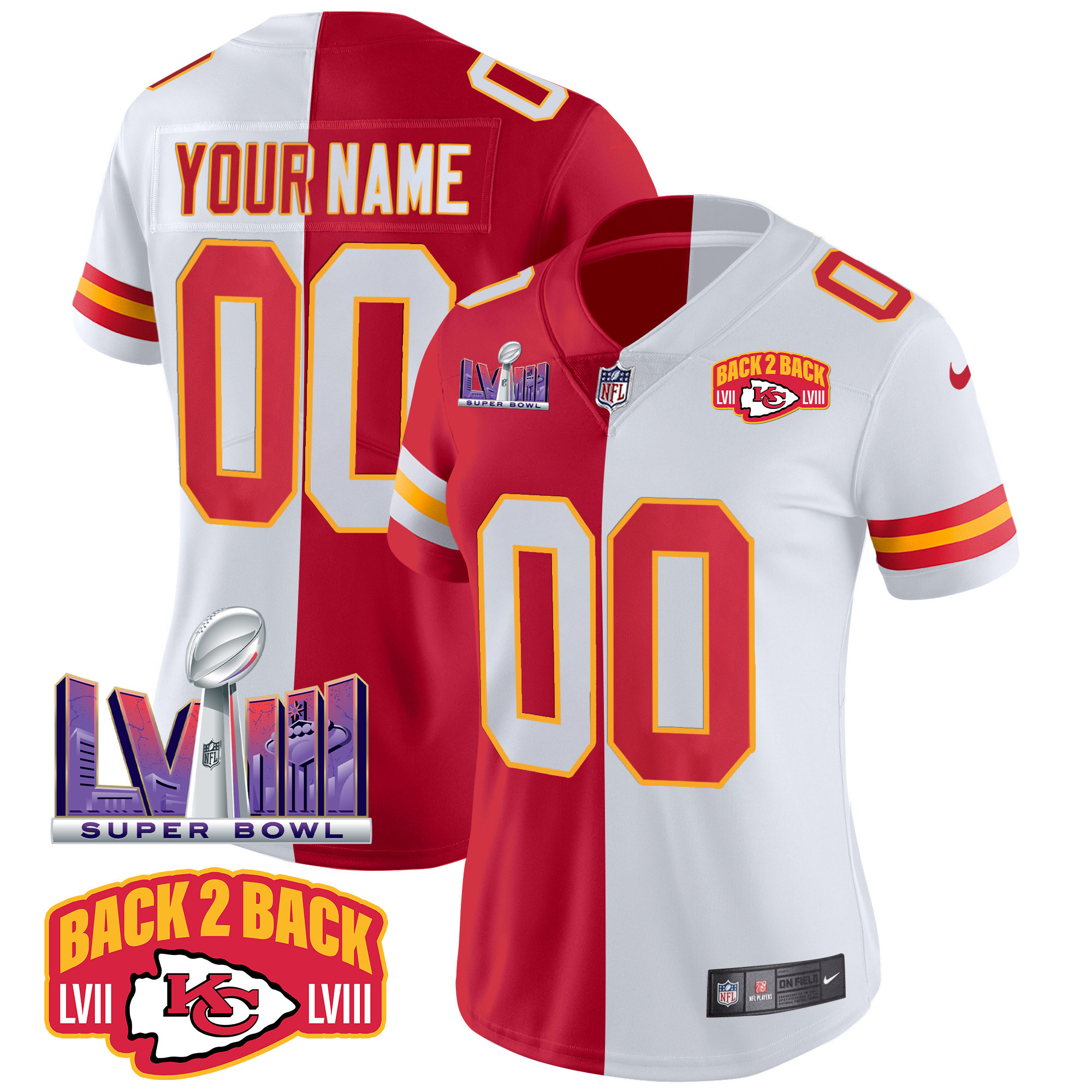 Chiefs Super Bowl LVIII & Back 2 Back Patch Vapor Custom Jersey V2 - All Stitched - Image 11
