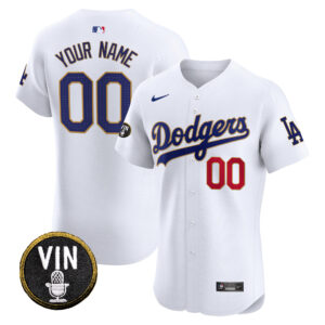 Dodgers Vin Scully Patch Gold Trim Vapor Premier Elite Custom Jersey - All Stitched