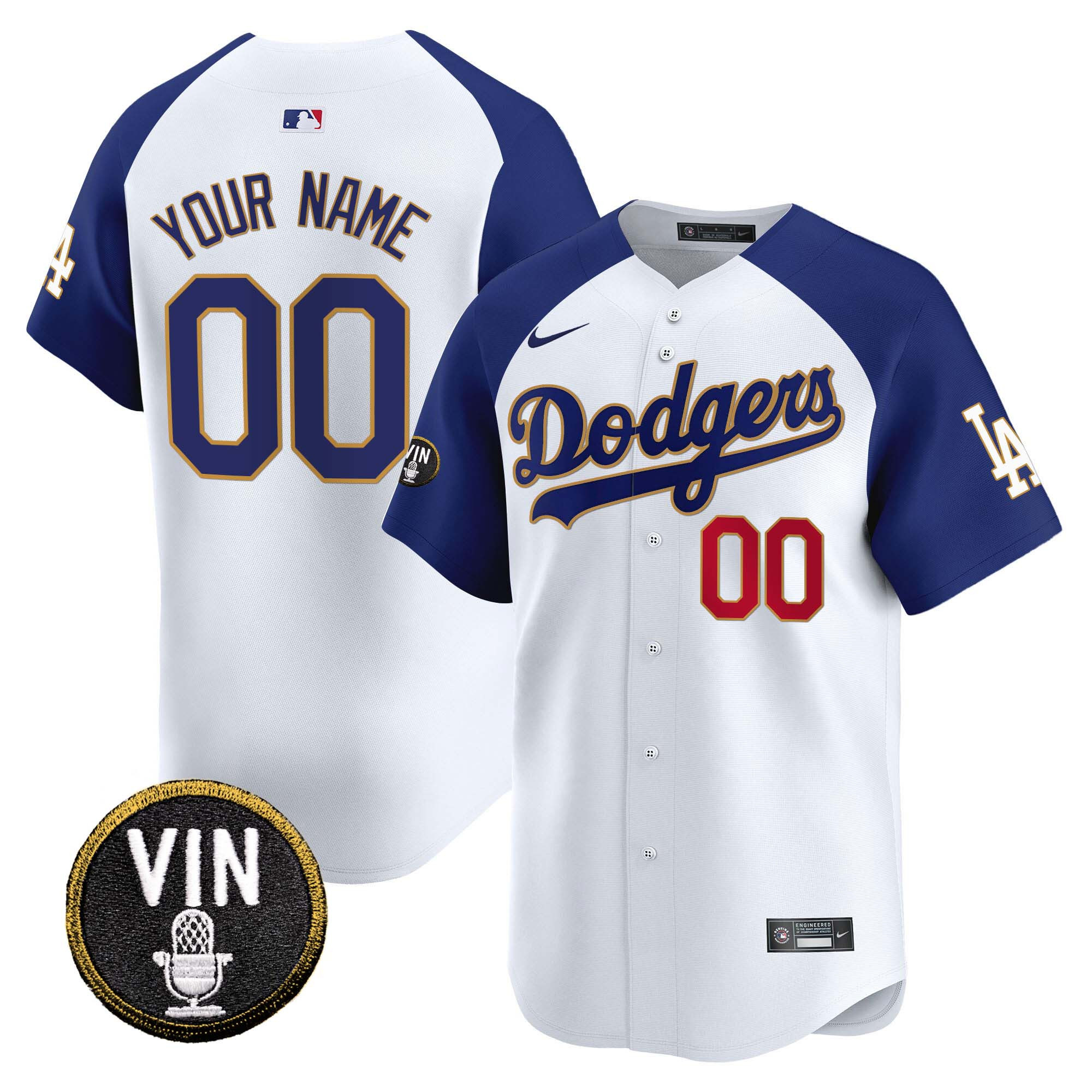 Dodgers Vin Scully Patch Gold Trim Vapor Premier Limited Custom Jersey - All Stitched - Image 3