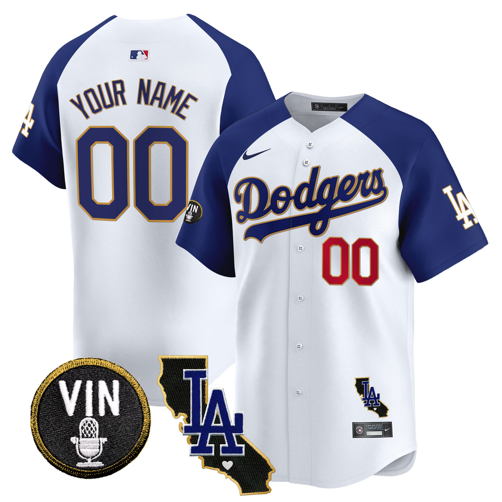 Dodgers Vin & California Patch Gold Trim Vapor Premier Limited Custom Jersey - All Stitched - Image 5
