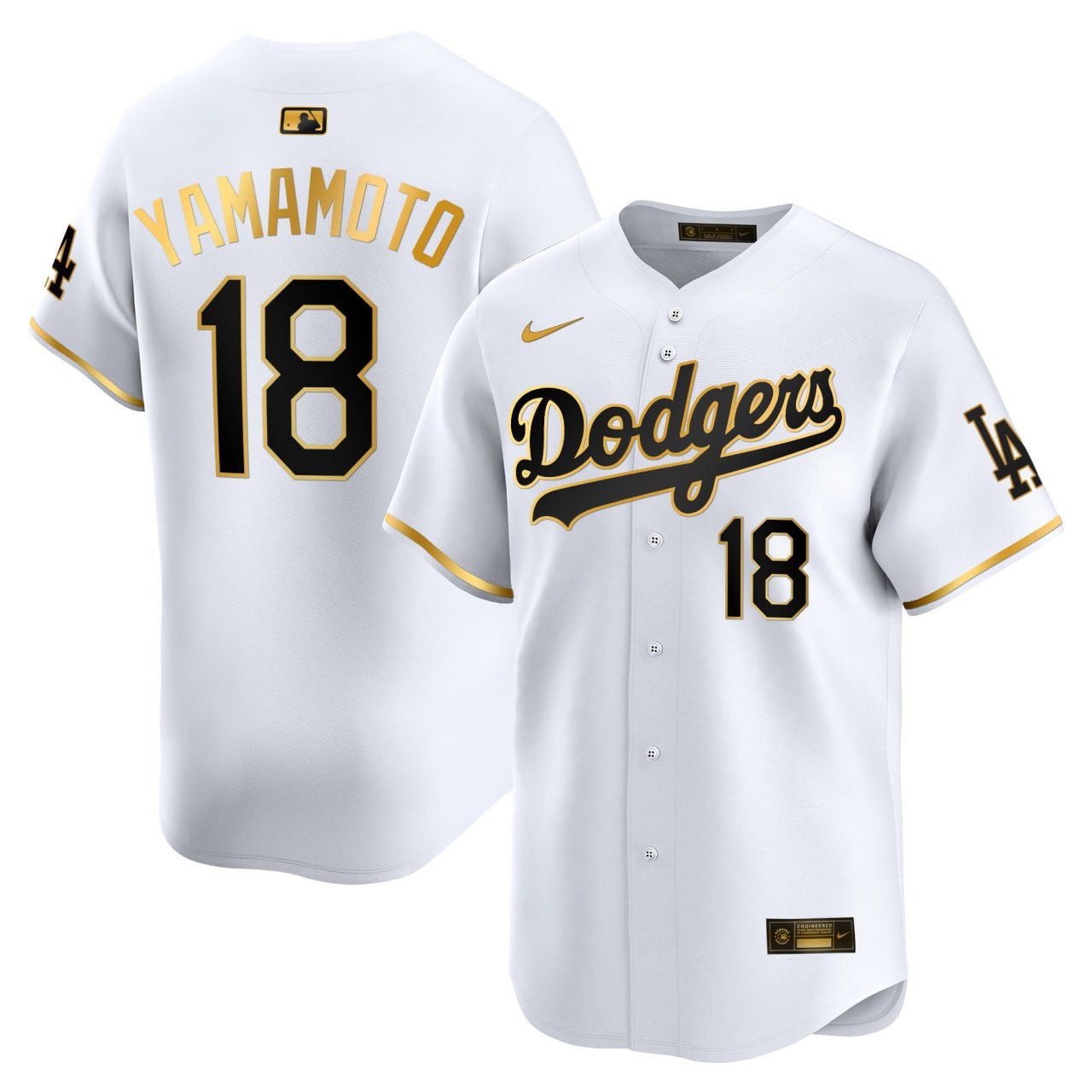 Yoshinobu Yamamoto Los Angeles Dodgers White Gold Jersey - All Stitched