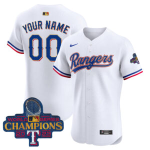 Texas Rangers 2023 World Series Champions Gold Trim Vapor Premier Elite Custom Jersey - All Stitched