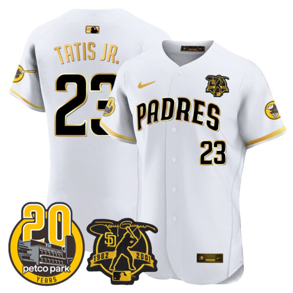 Men's Padres Tony Gwynn & Petco Park 20th Patch Vapor Premier Elite Jersey – All Stitched - Image 12