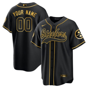 Pittsburgh Steelers Baseball Black Gold Custom Jersey - All Stitched
