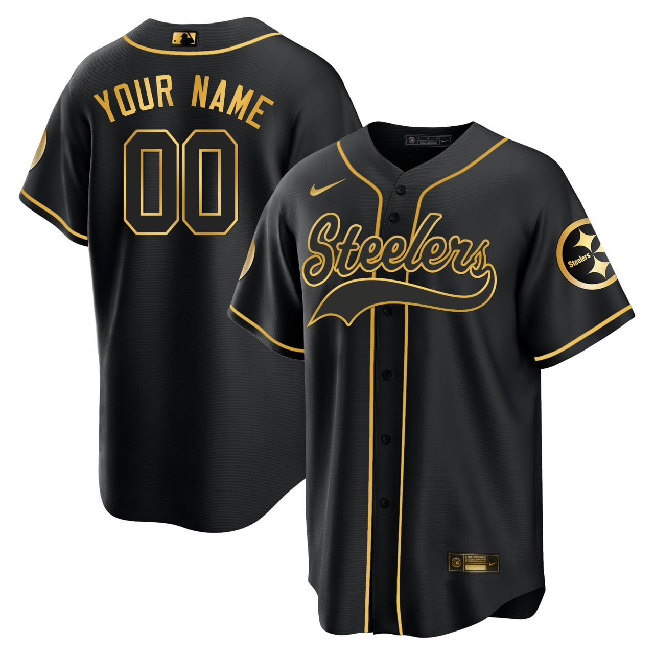 Pittsburgh Steelers Baseball Black Gold Custom Jersey - All Stitched