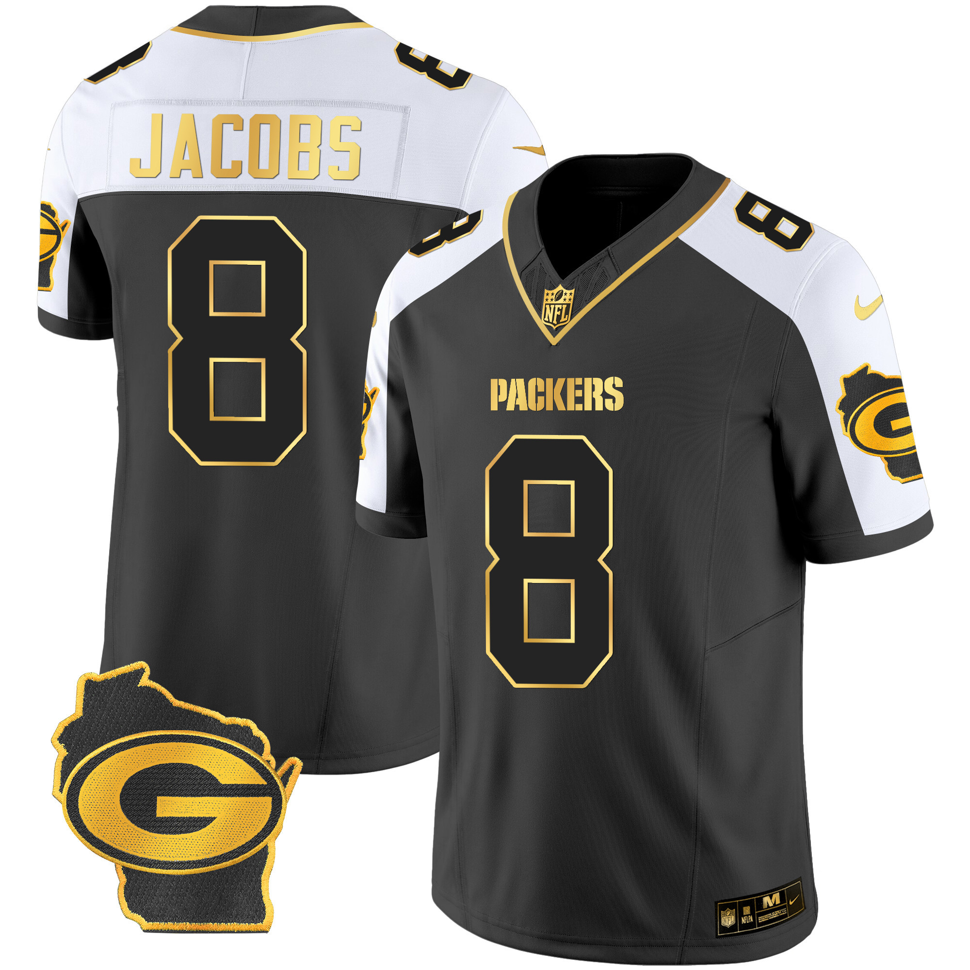 Josh Jacobs Packers Home Patch Gold Vapor Jersey - All Stitched