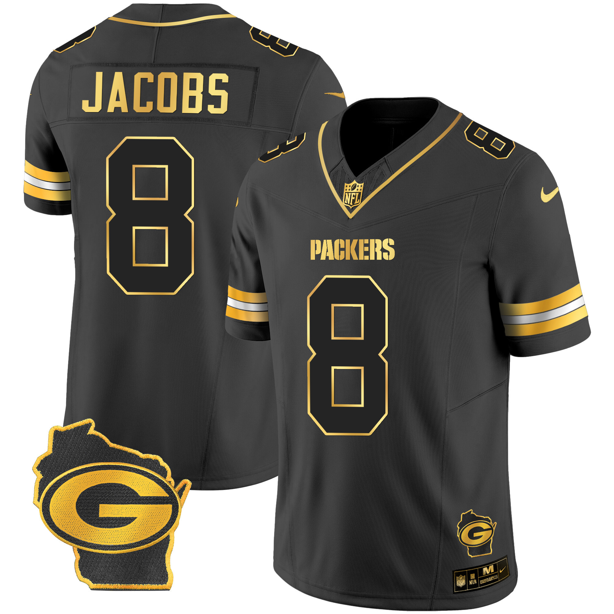 Josh Jacobs Packers Home Patch Gold Vapor Jersey - All Stitched - Image 3