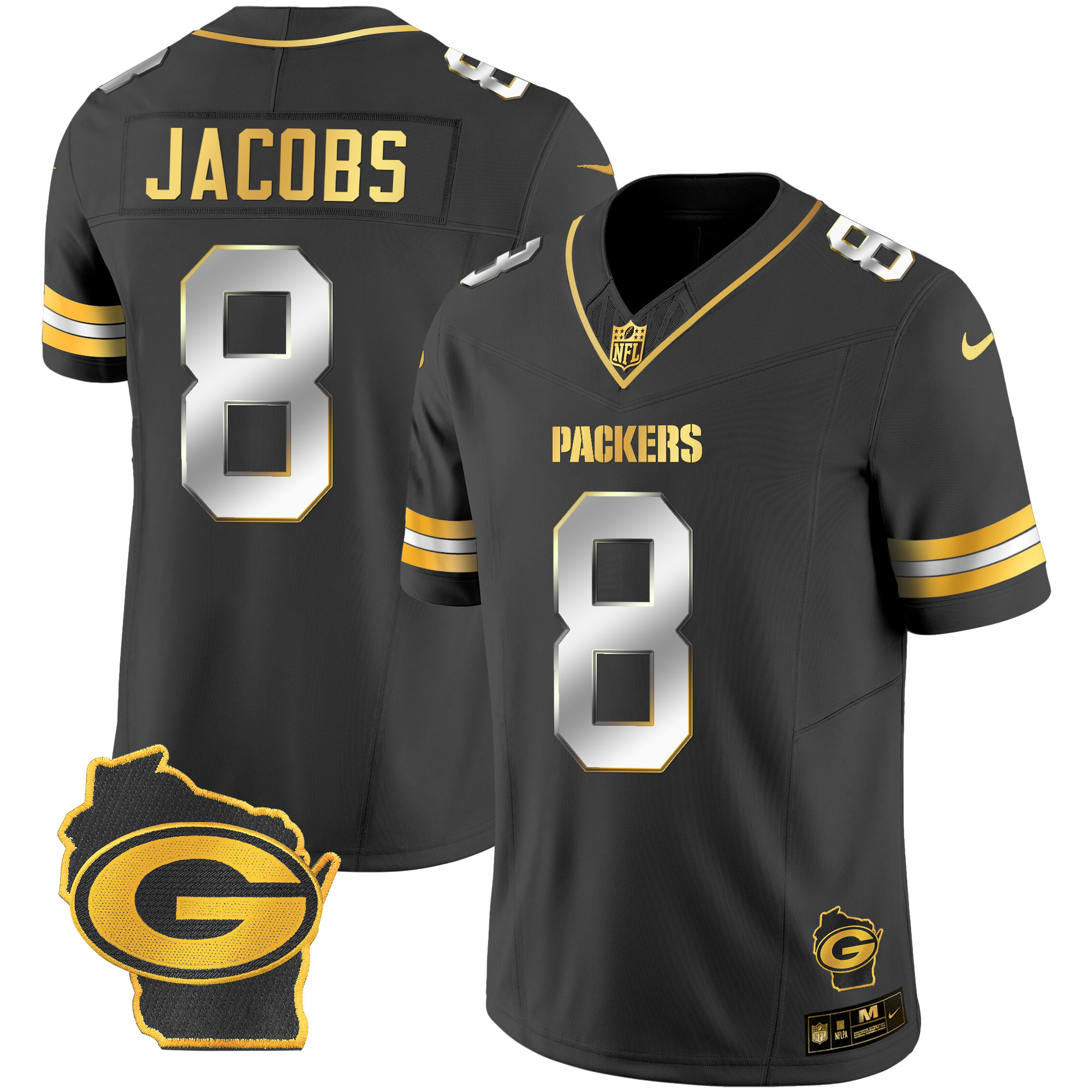 Josh Jacobs Packers Home Patch Gold Vapor Jersey - All Stitched - Image 2