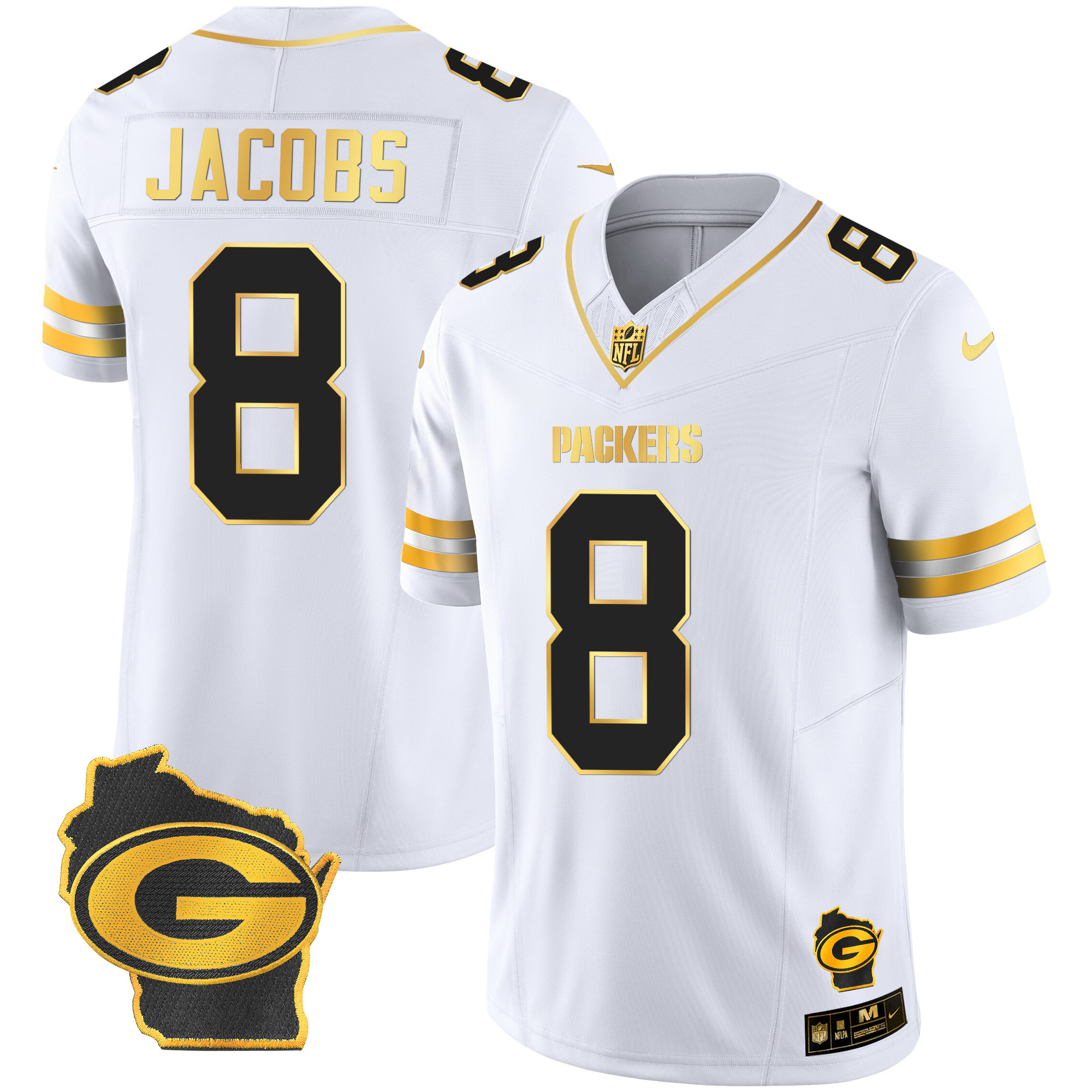 Josh Jacobs Packers Home Patch Gold Vapor Jersey - All Stitched - Image 4