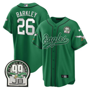 Men's Eagles Jerome Brown Retired Patch Kelly Green Baseball Jersey - All Stitched