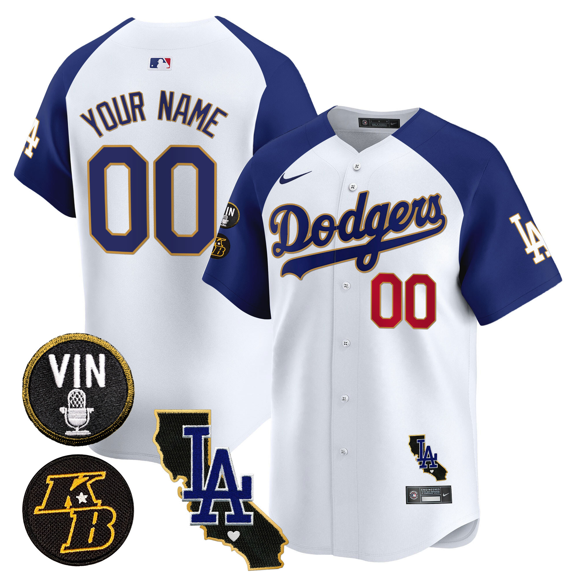 Dodgers Vin Patch & Kobe Bryant Gold Trim Vapor Premier Limited Custom Jersey V2 - All Stitched - Image 5