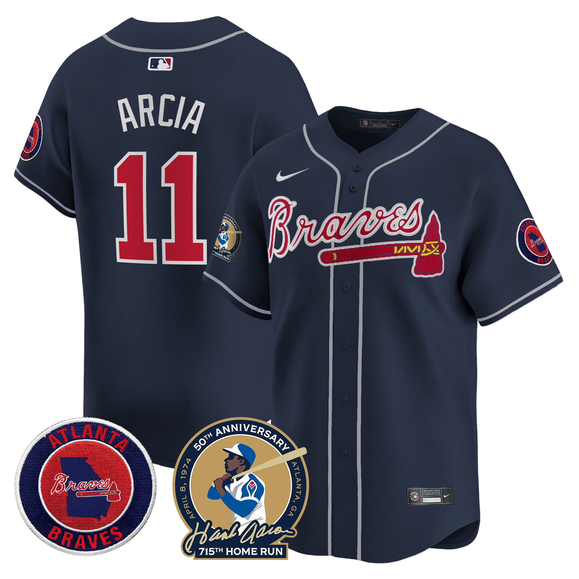 Men's Atlanta Braves Hank Aaron 715th Home Run Patch Vapor Premier Limited Jersey - All Stitched - Image 38
