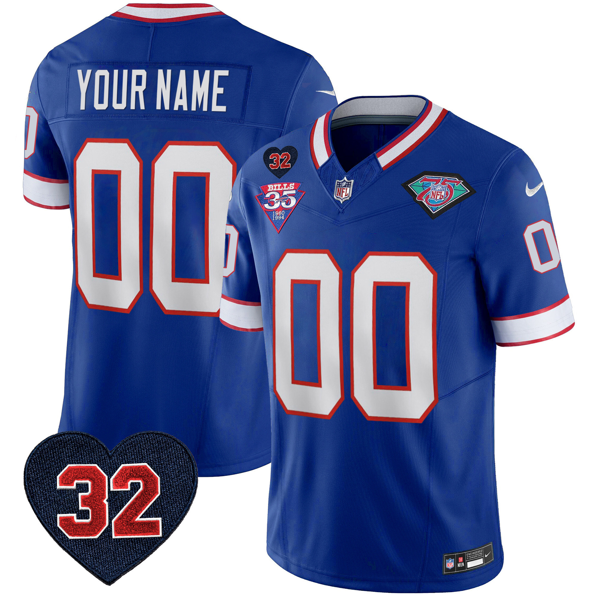 Bills 1994 Throwback O.J. Simpson Patch Vapor Limited Custom Jersey - All Stitched - Image 2