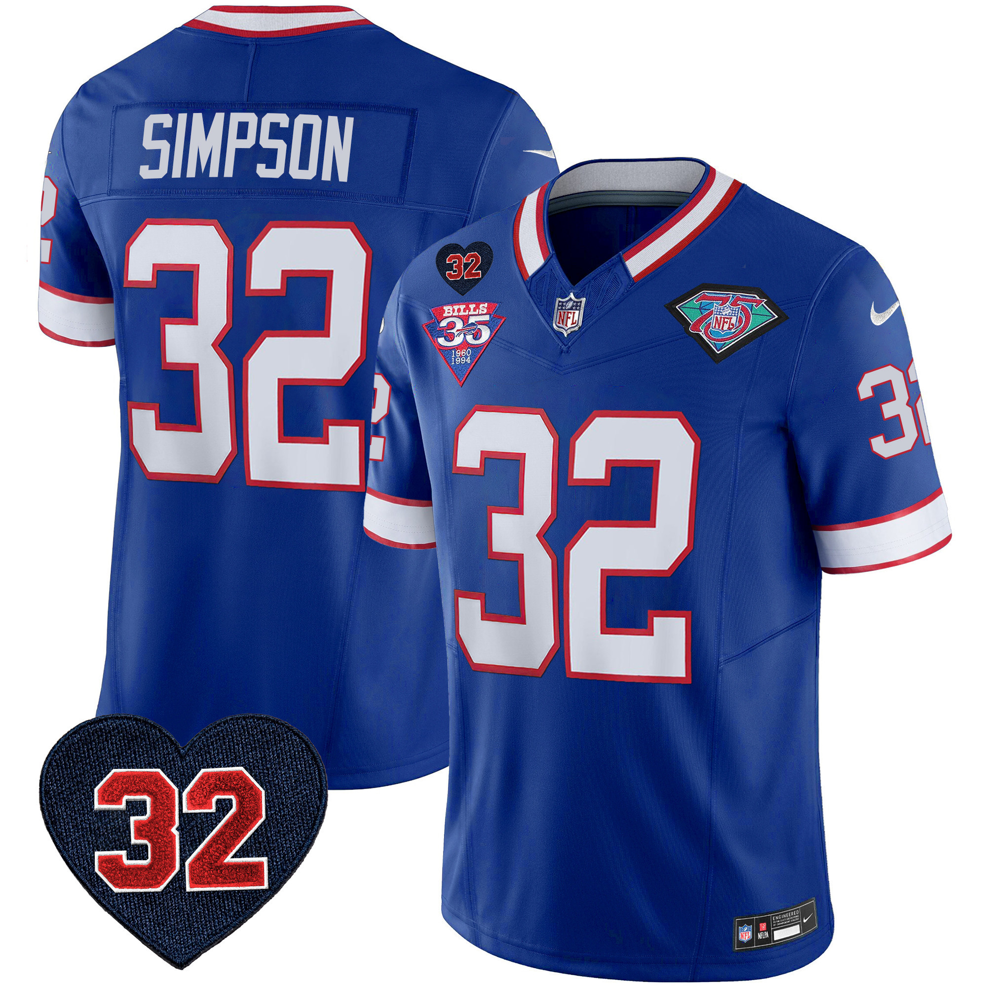 Men's Bills 1994 Throwback O.J. Simpson Patch Vapor Limited Jersey - All Stitched - Image 10