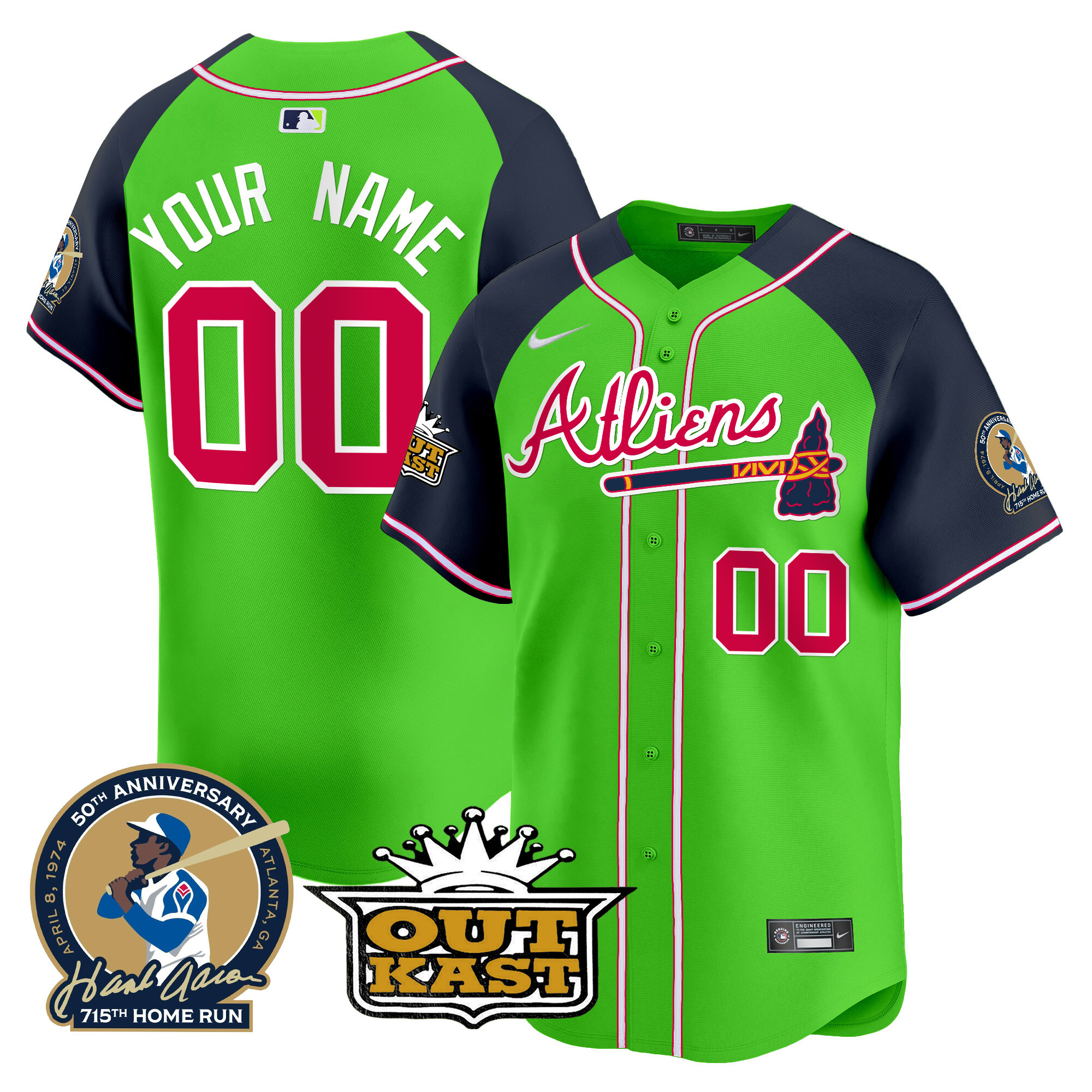 Atlanta Braves Atliens & Hank Aaron Patch Vapor Premier Limited Custom Jersey - All Stitched - Image 3