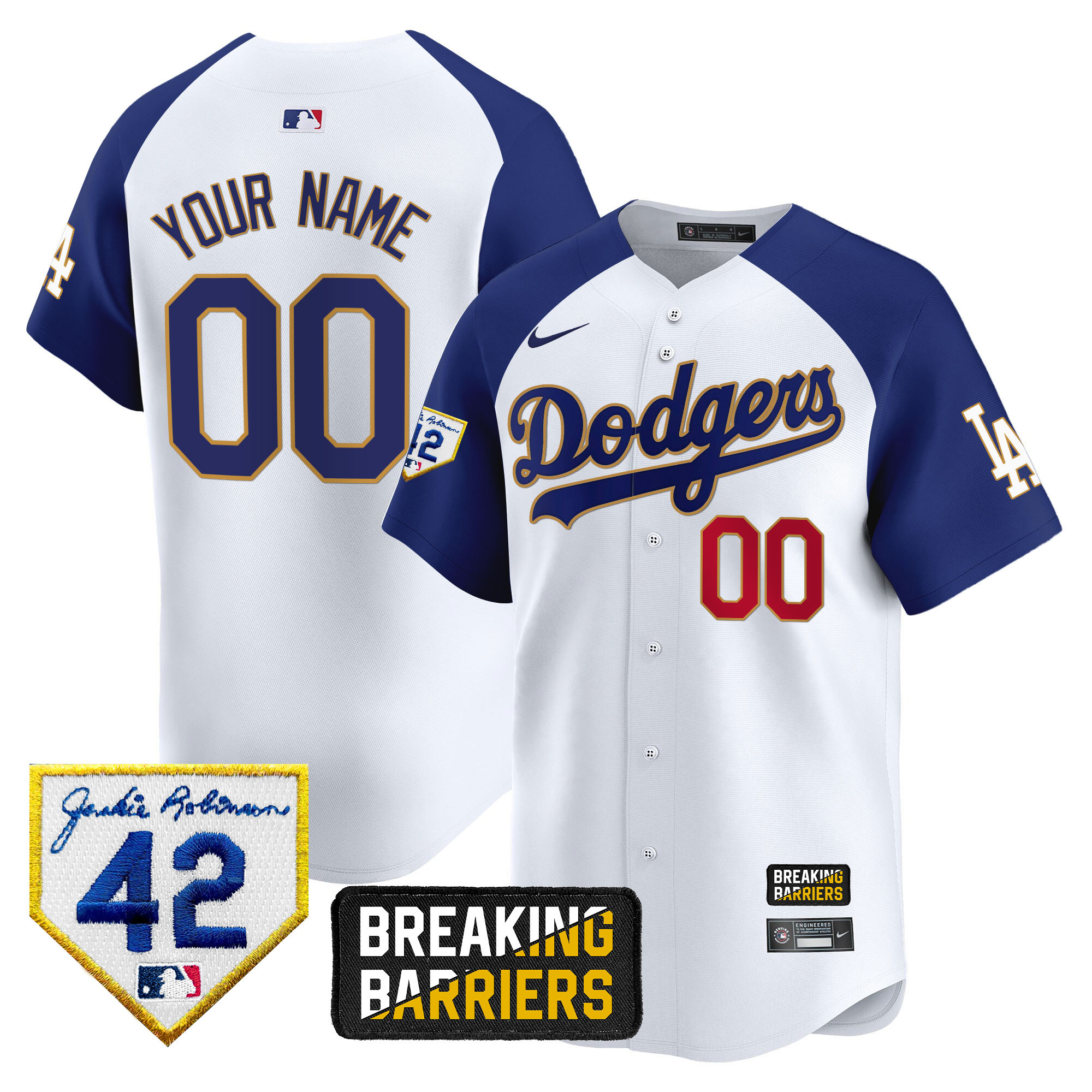 Dodgers Jackie Robinson Breaking Barriers Patch Vapor Premier Limited Custom Jersey - All Stitched - Image 5