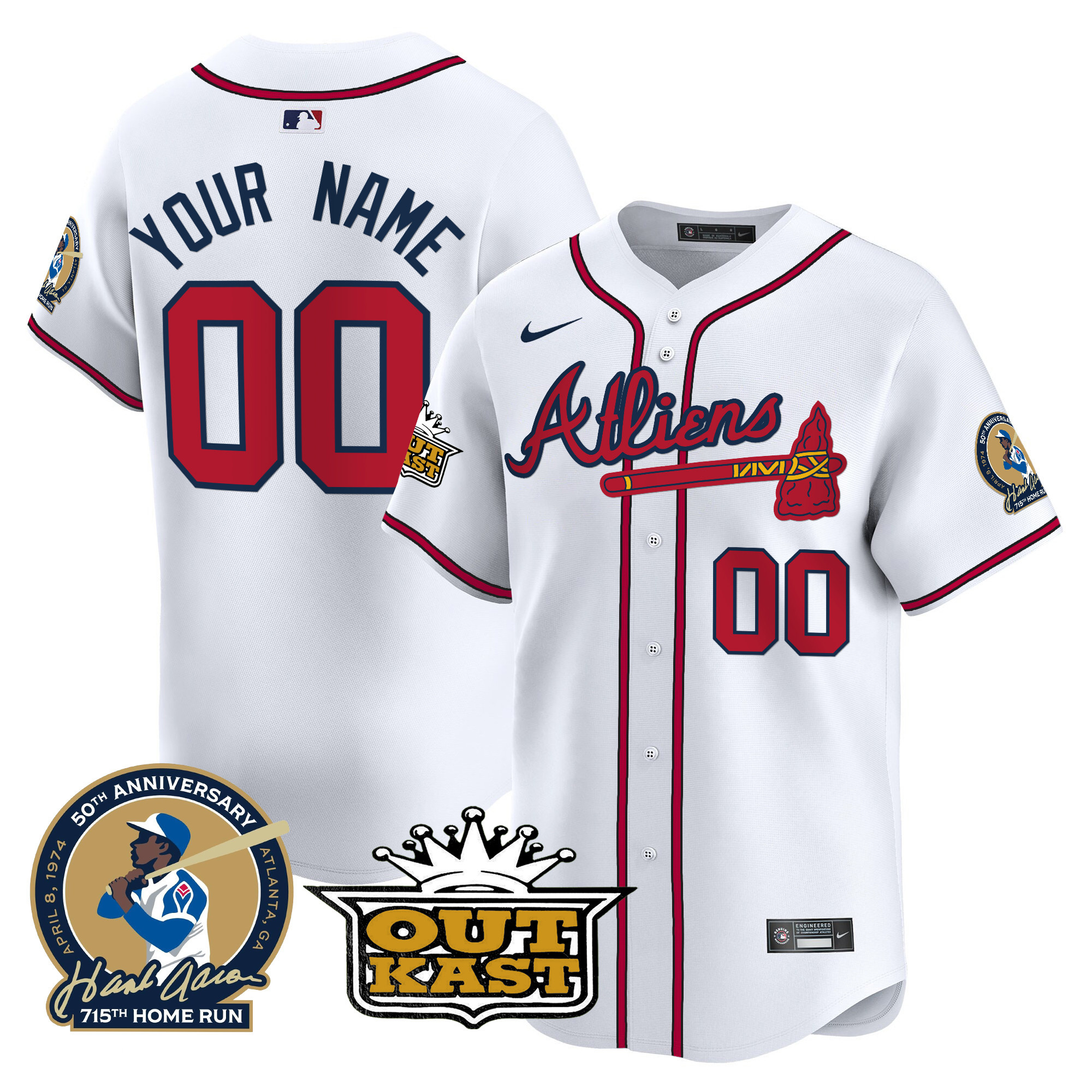 Atlanta Braves Atliens & Hank Aaron Patch Vapor Premier Limited Custom Jersey - All Stitched - Image 6