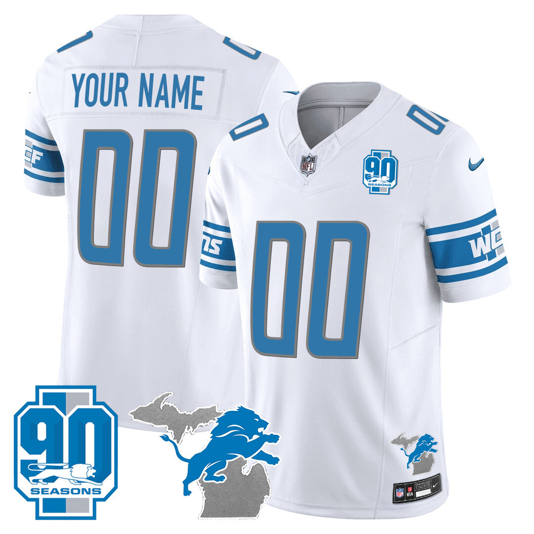 Detroit Lions 90th Year & Michigan Patch Custom Vapor Jersey - All Stitched - Image 4