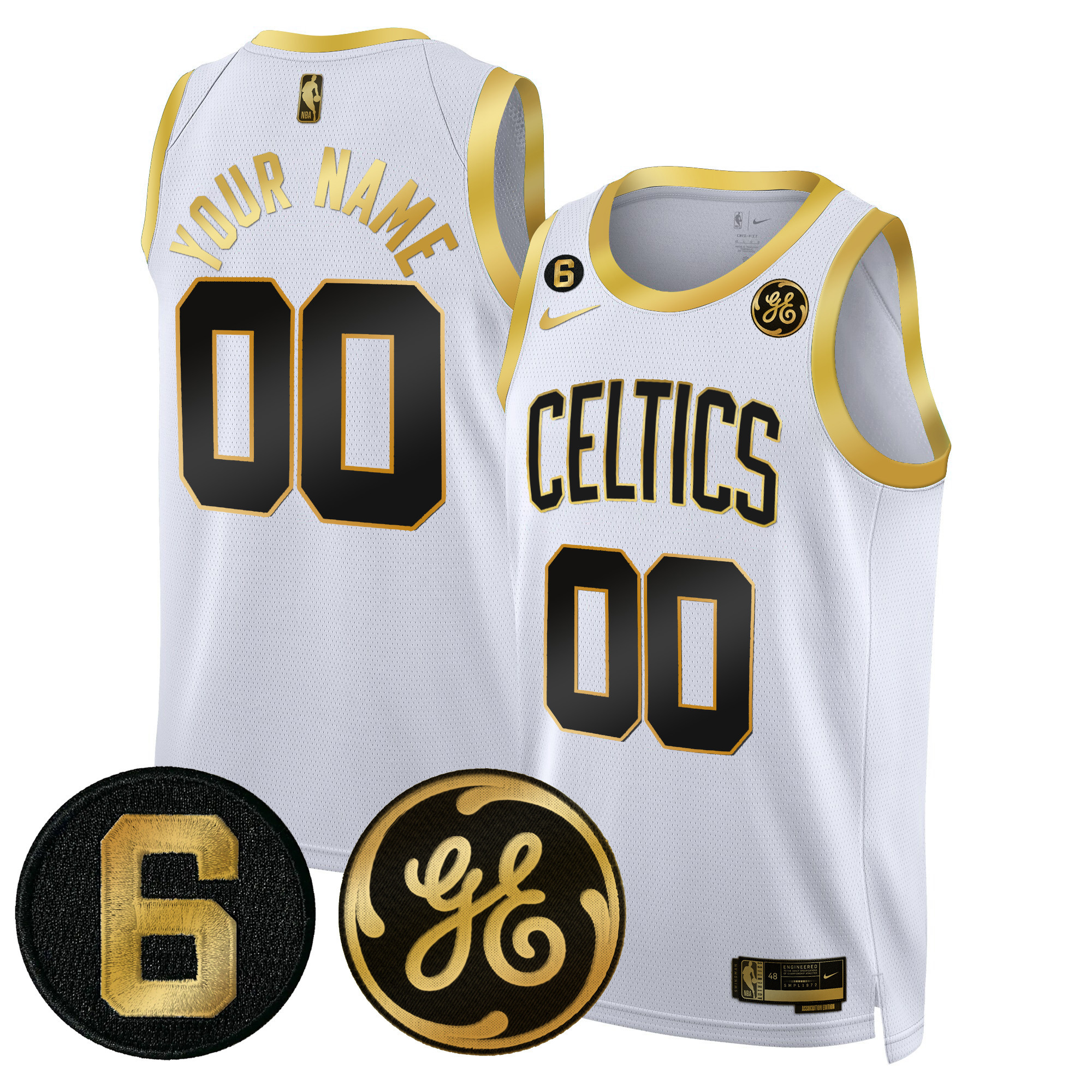 Boston Celtics Bill Russell & John Havlicek Patch Custom Jersey - All Stitched