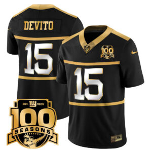Men's New York Giants 'Century Red' 100th Season Commemorative Gold Vapor Jersey - All Stitched