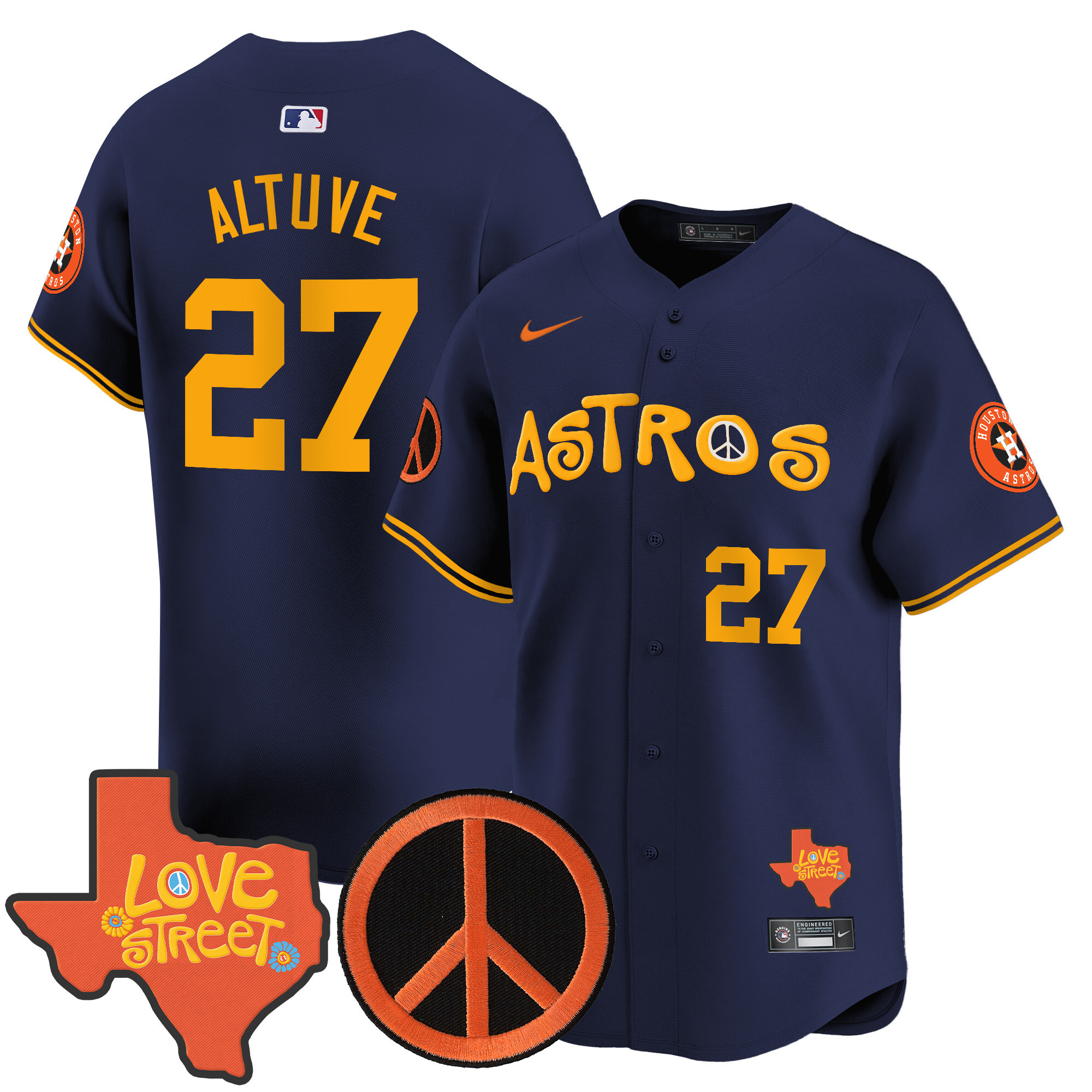 Men's Astros Love Street & Peace Sign Patch Vapor Premier Limited Jersey - All Stitched - Image 41