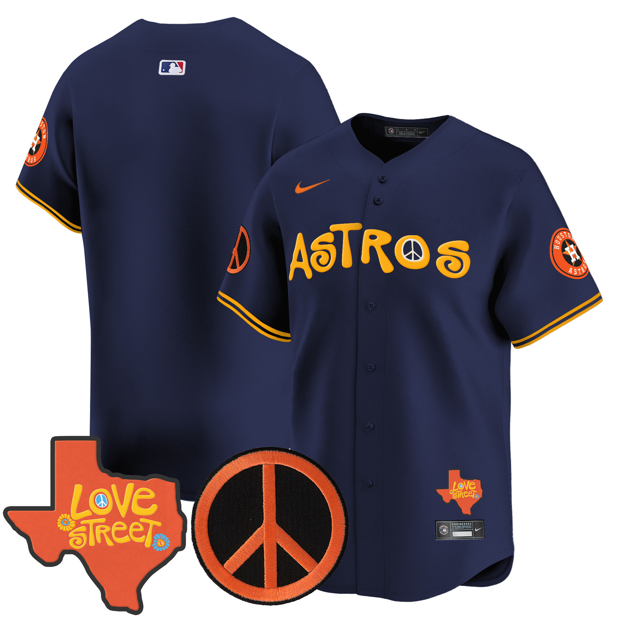 Men's Astros Love Street & Peace Sign Patch Vapor Premier Limited Jersey - All Stitched - Image 45
