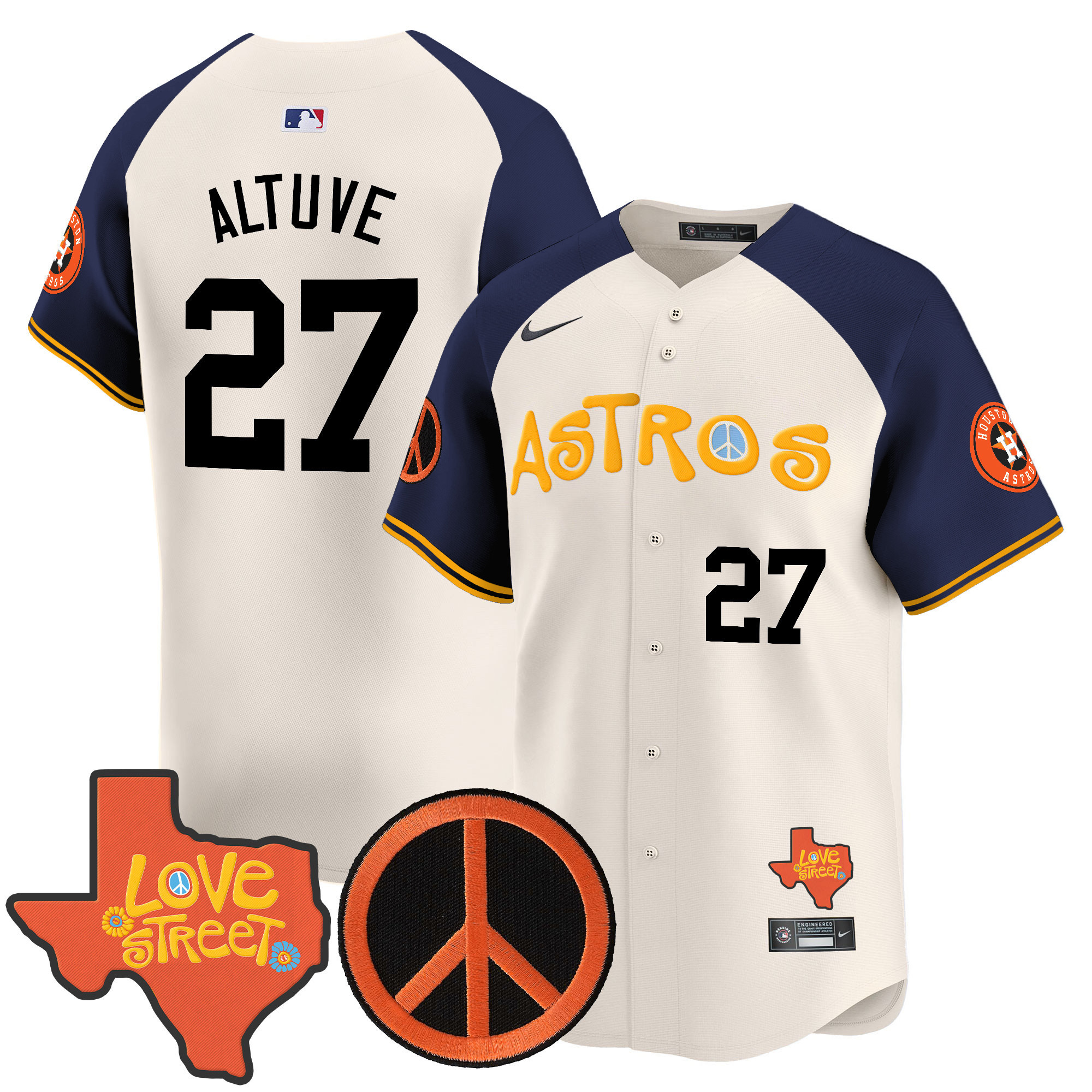 Men's Astros Love Street & Peace Sign Patch Vapor Premier Limited Jersey - All Stitched - Image 50