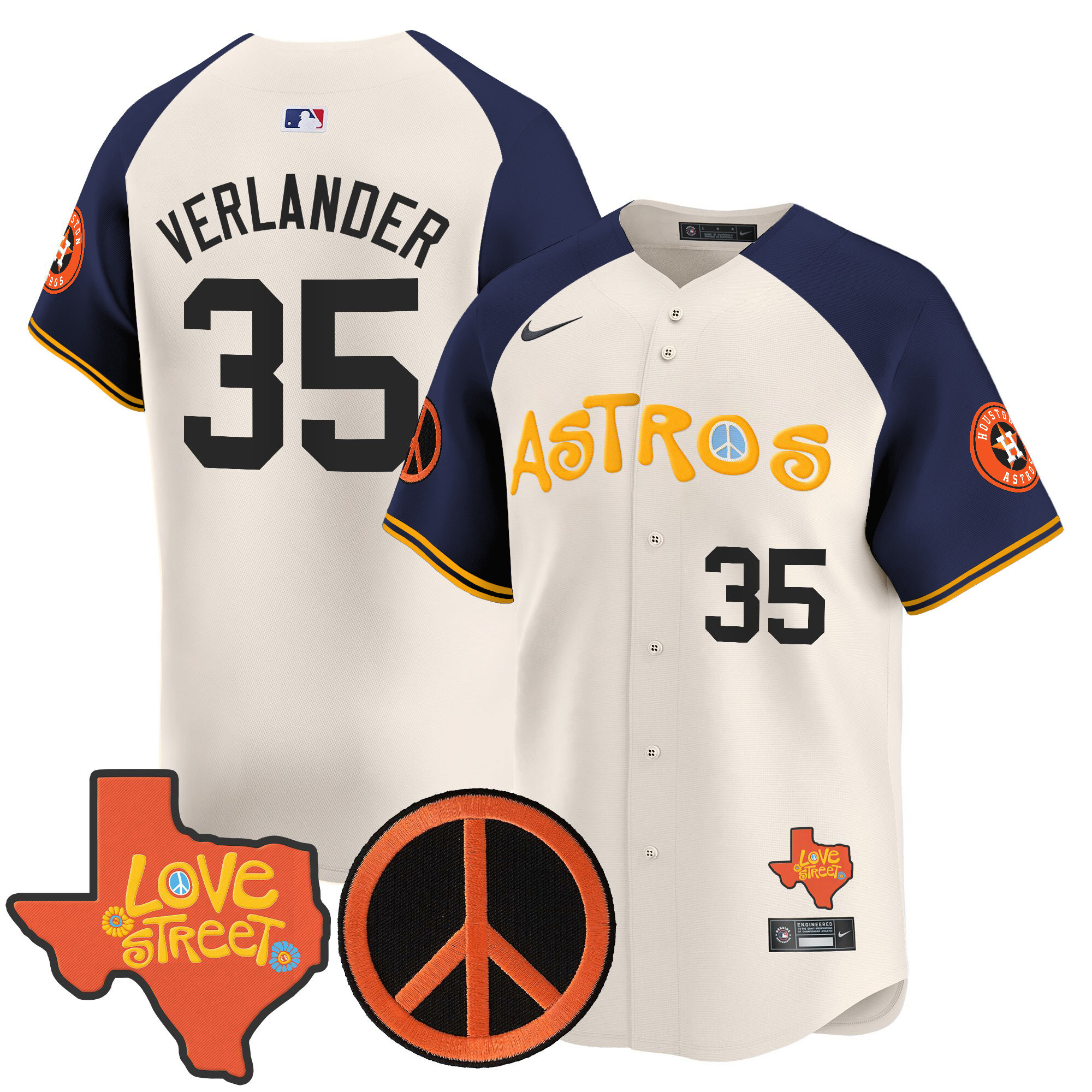 Men's Astros Love Street & Peace Sign Patch Vapor Premier Limited Jersey - All Stitched - Image 52