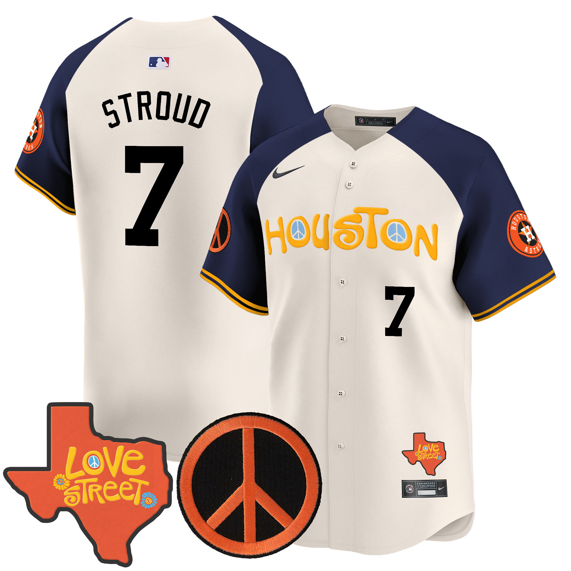 Men's Astros Love Street & Peace Sign Patch Vapor Premier Limited Jersey V2 - All Stitched - Image 53