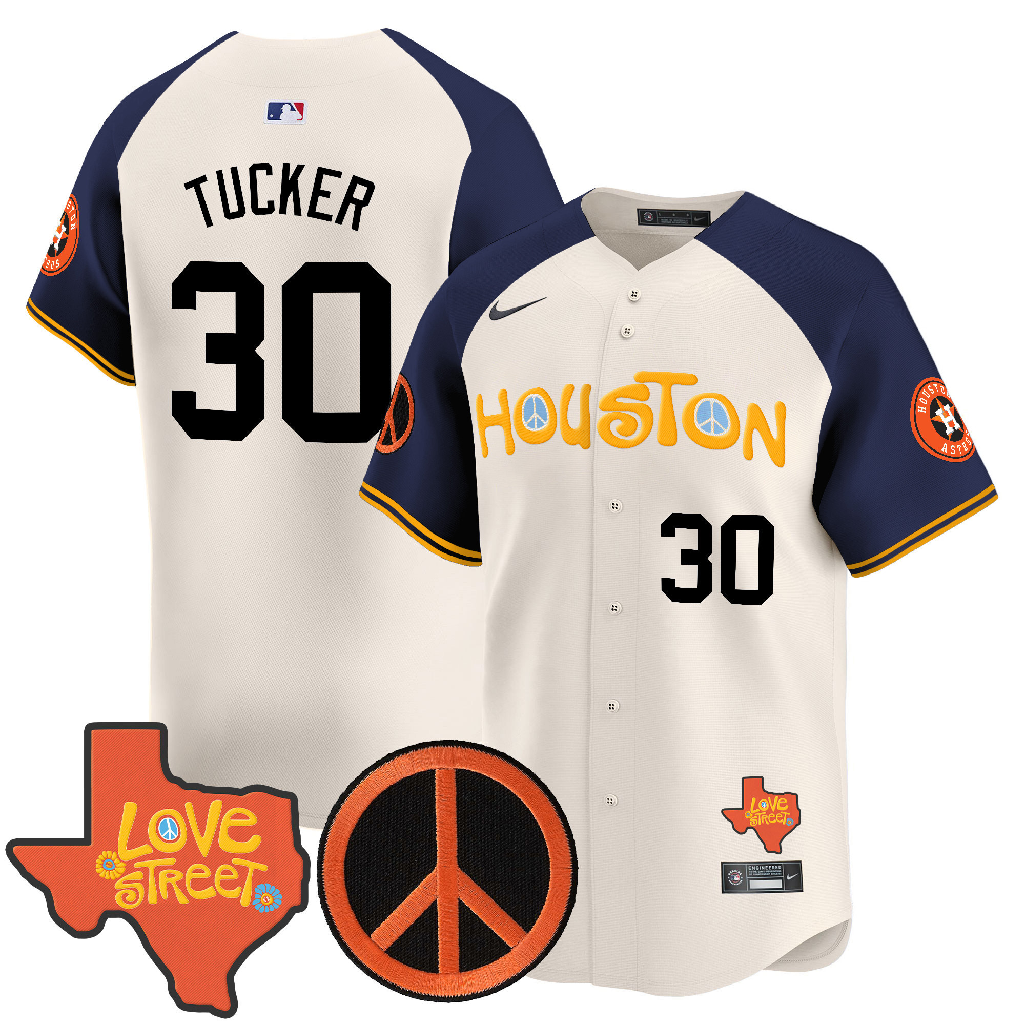 Men's Astros Love Street & Peace Sign Patch Vapor Premier Limited Jersey V2 - All Stitched - Image 52