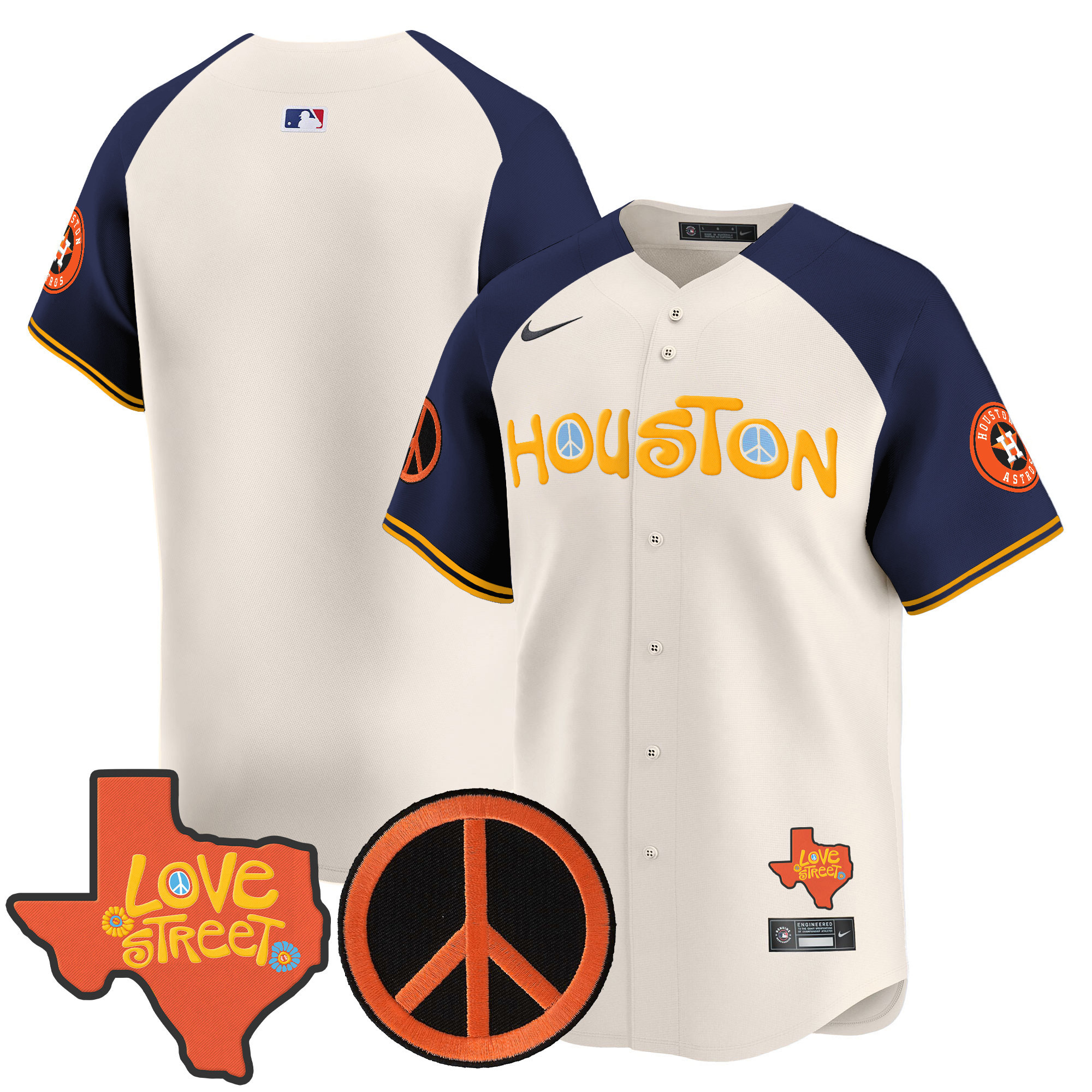 Men's Astros Love Street & Peace Sign Patch Vapor Premier Limited Jersey V2 - All Stitched - Image 54