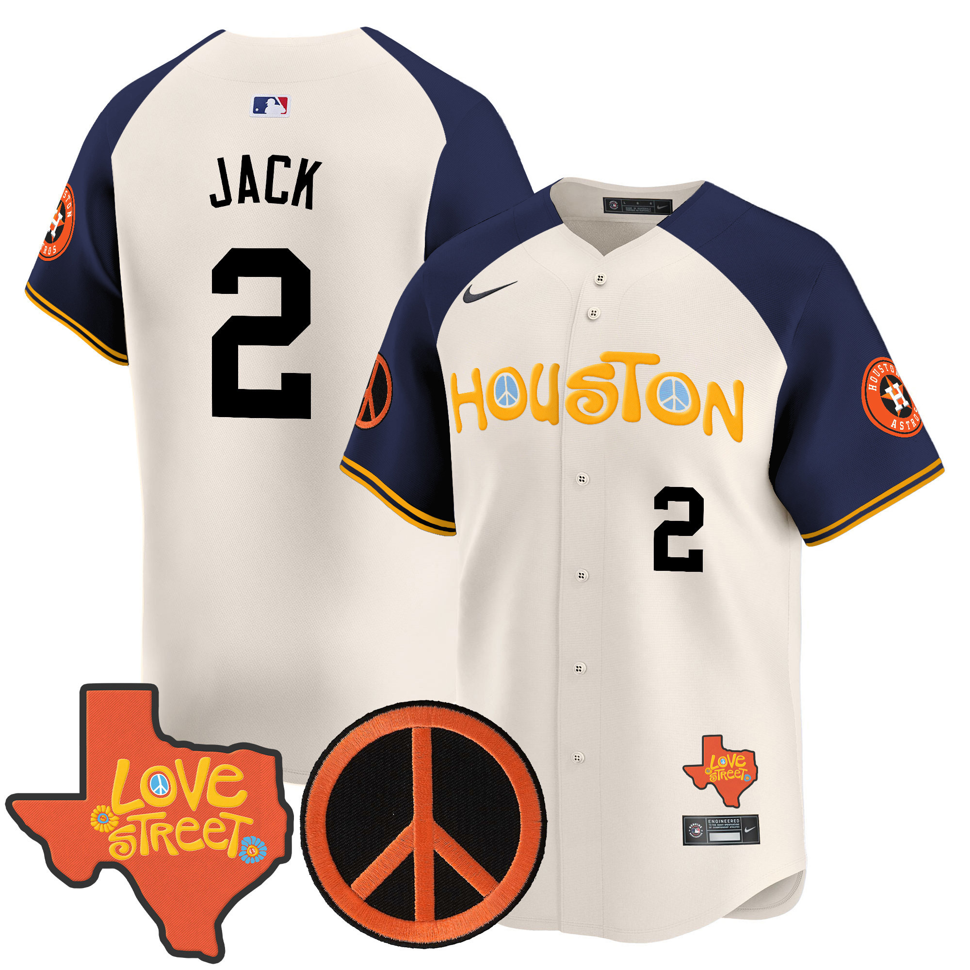 Men's Astros Love Street & Peace Sign Patch Vapor Premier Limited Jersey V2 - All Stitched - Image 47
