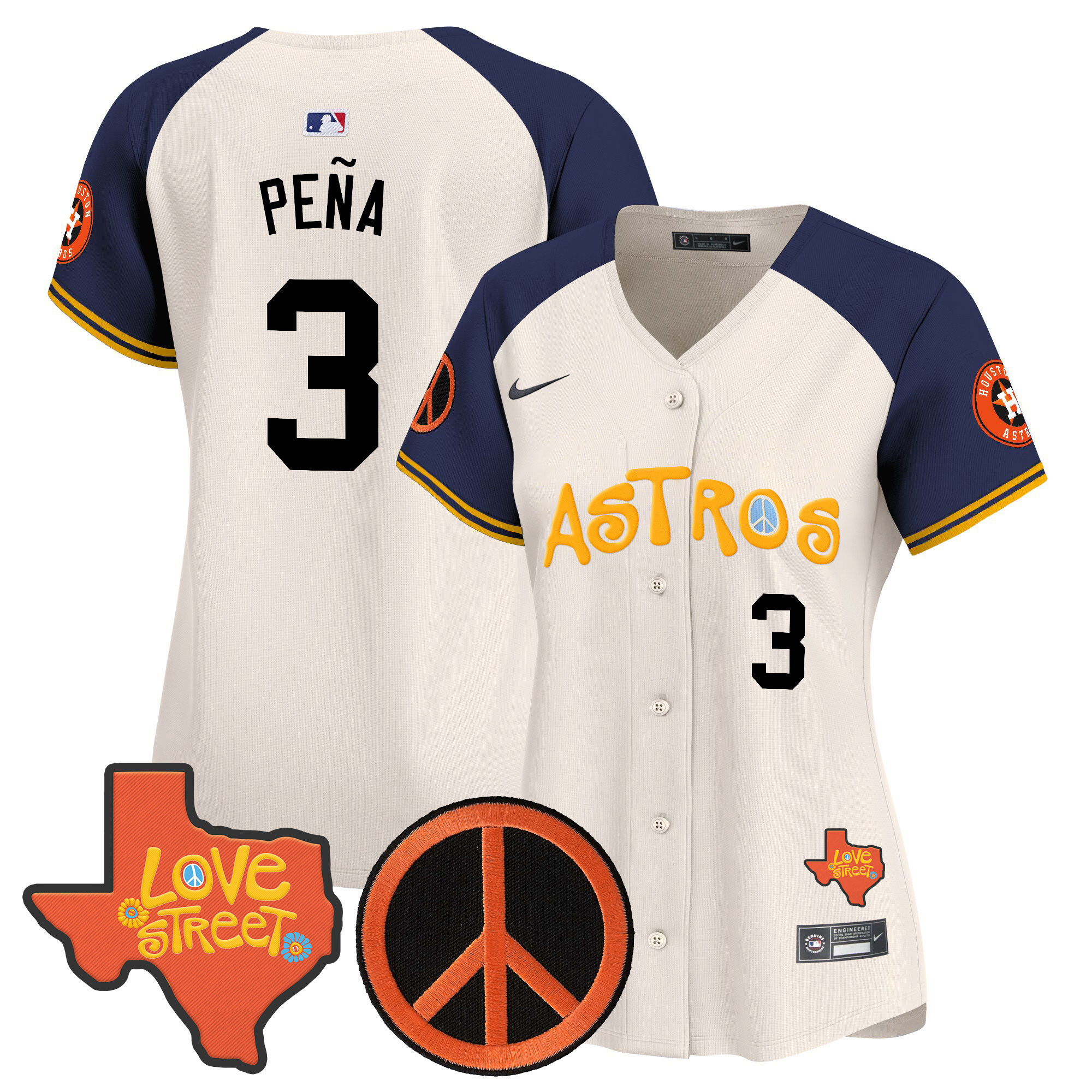 Women's Astros Love Street & Peace Sign Patch Vapor Premier Limited Jersey - All Stitched - Image 46