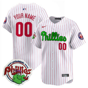Phillies Phanatic Patch White Pinstripe Vapor Special Custom Jersey - All Stitched