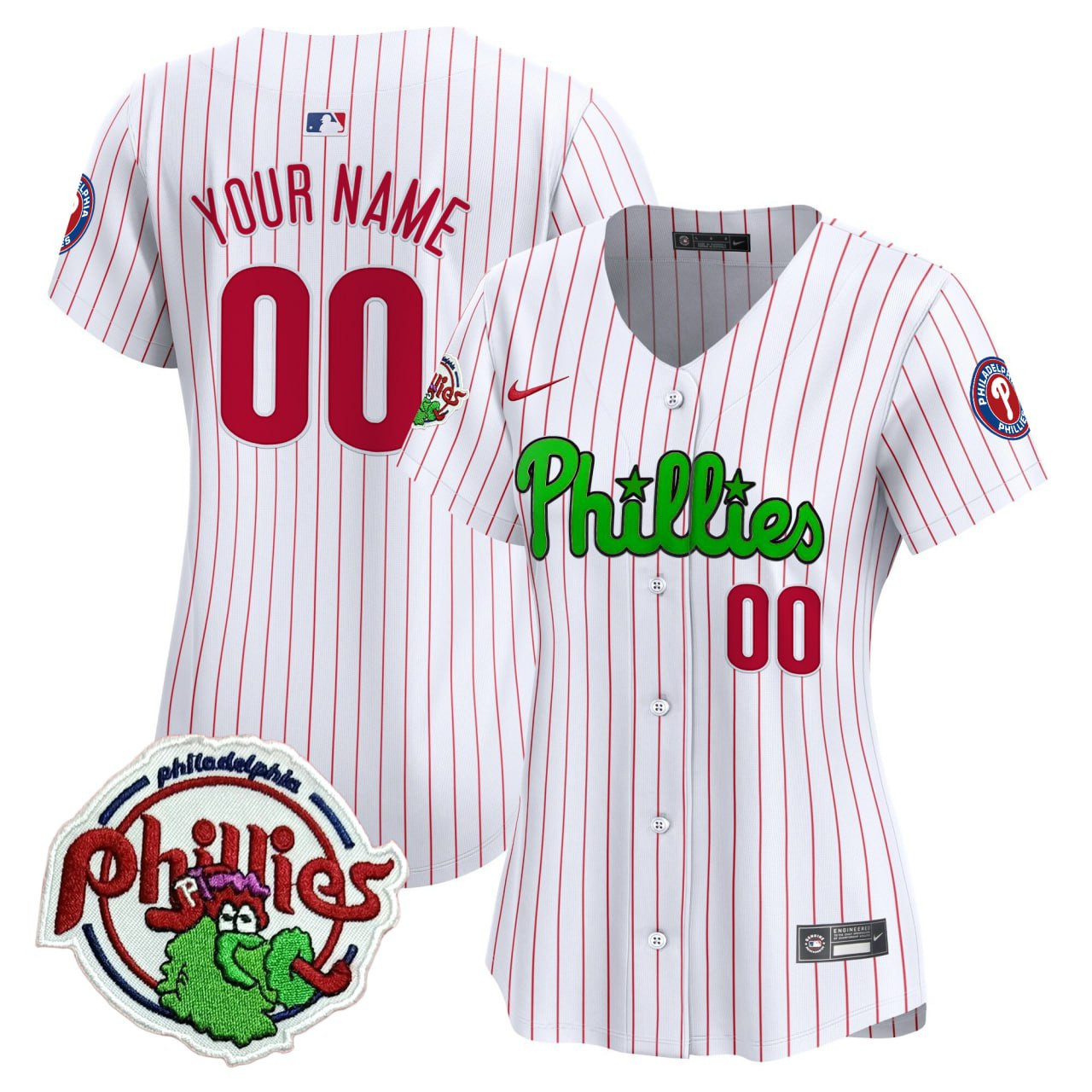 Phillies Phanatic Patch White Pinstripe Vapor Special Custom Jersey - All Stitched - Image 3