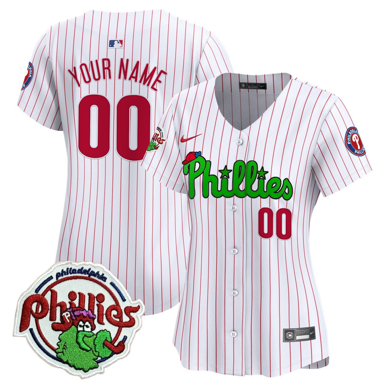 Phillies Phanatic Patch White Pinstripe Vapor Special Custom Jersey - All Stitched - Image 4