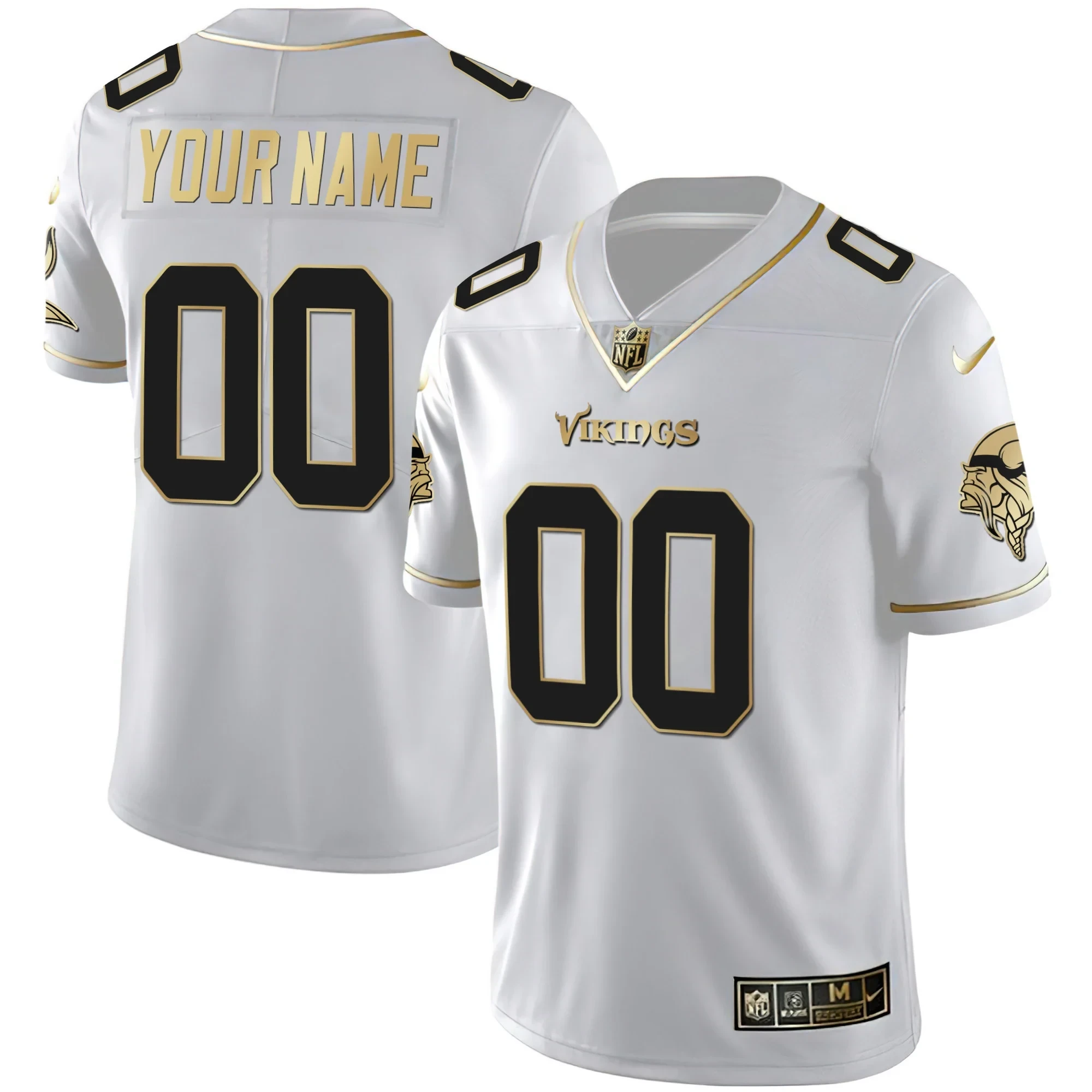 Vikings White Gold Custom Jersey - All Stitched