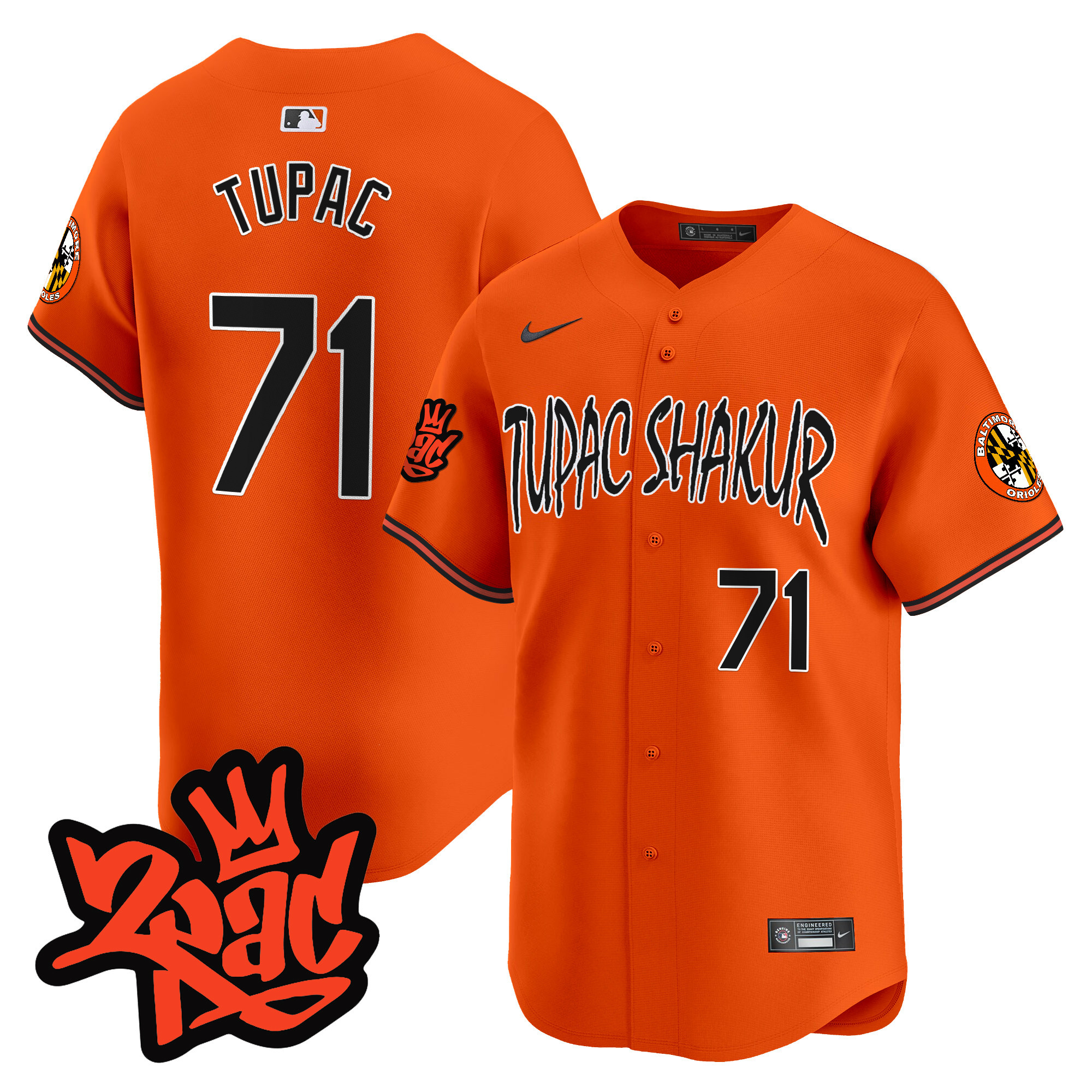 Men’s Baltimore Orioles Tupac Shakur Vapor Premier Limited Jersey - All Stitched - Image 10