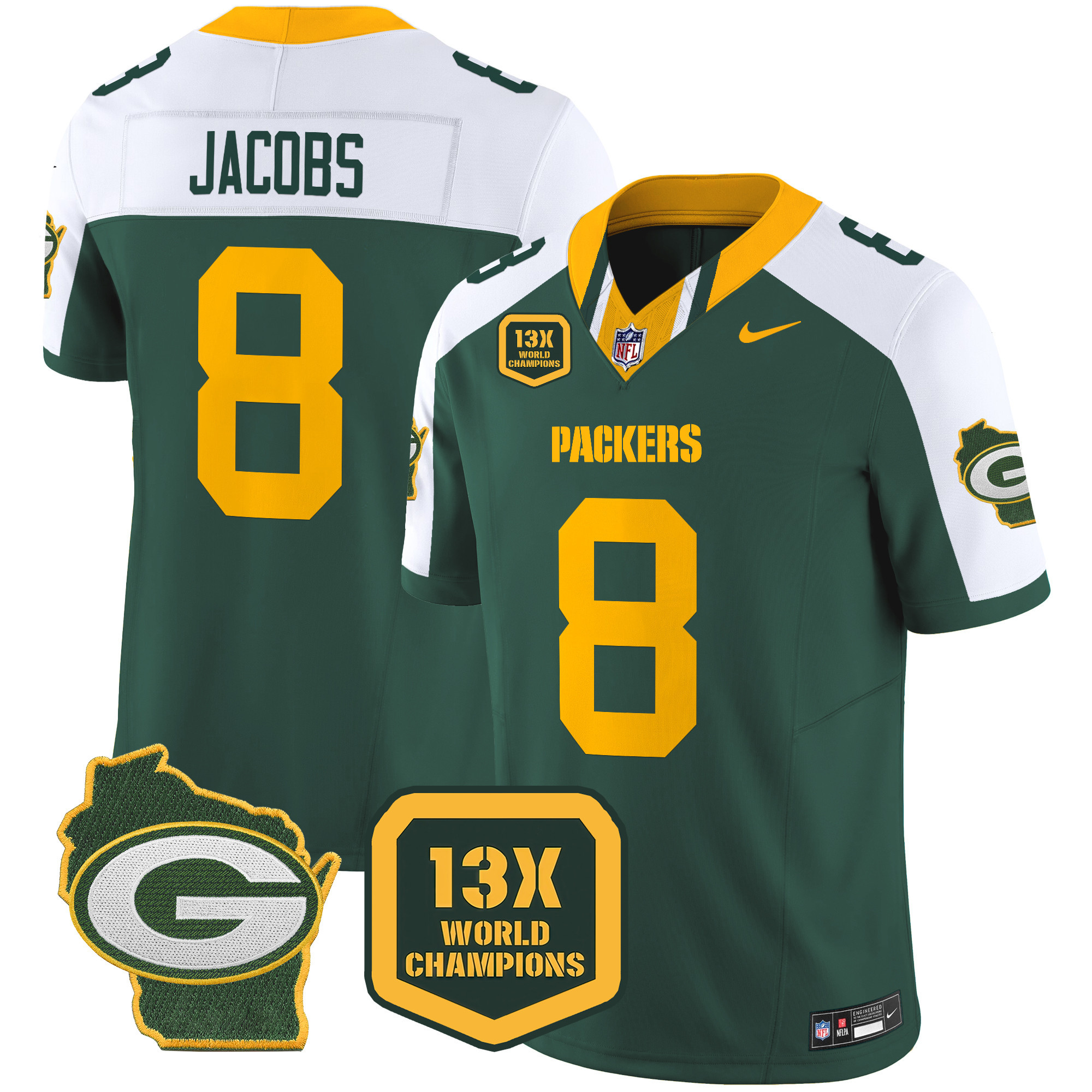 Men's Packers 13 Time World Champions & Home Patch Vapor Limited Jersey – All Stitched - Image 9