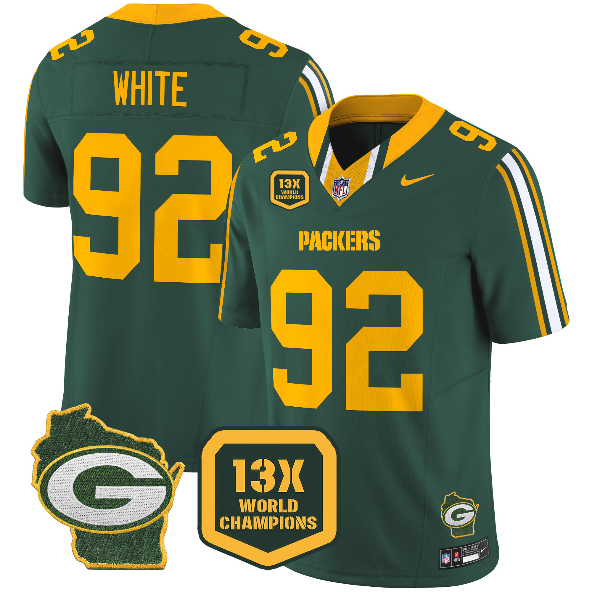 Men's Packers 13 Time World Champions & Home Patch Vapor Limited Jersey – All Stitched - Image 21