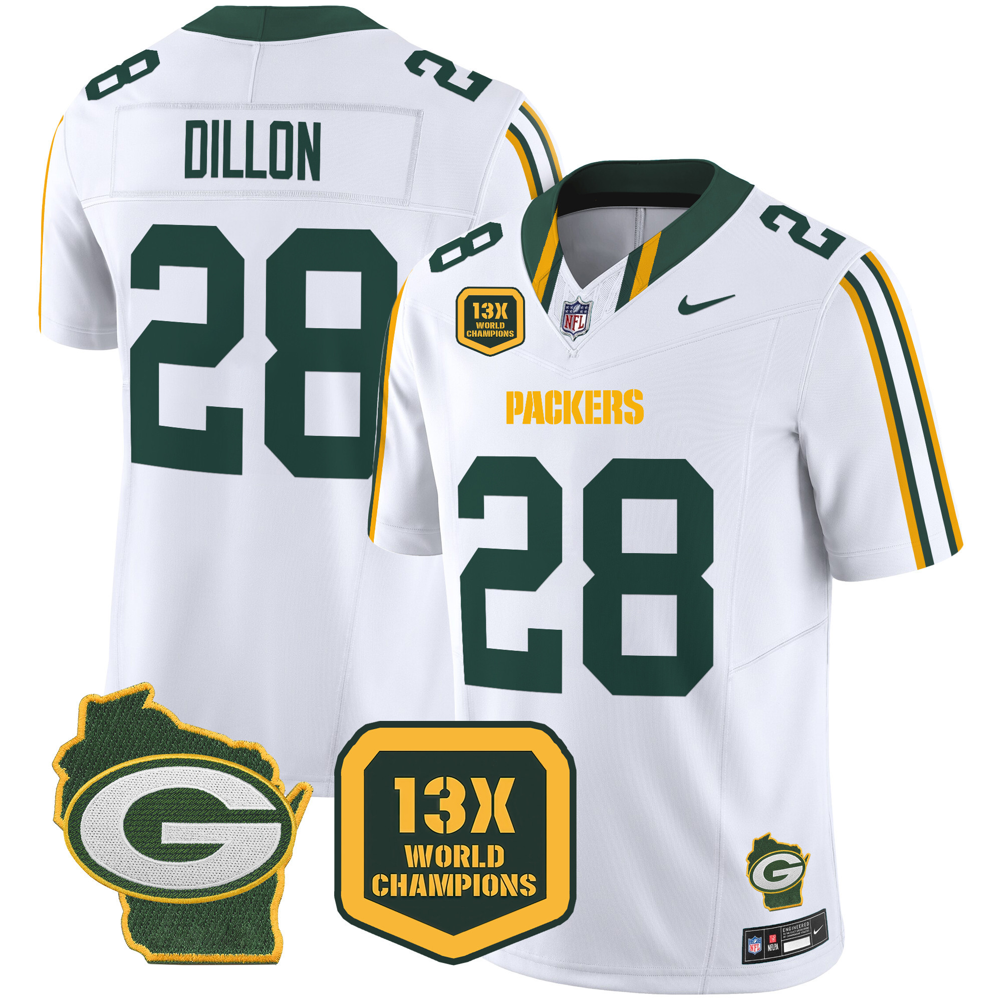 Men's Packers 13 Time World Champions & Home Patch Vapor Limited Jersey – All Stitched - Image 24