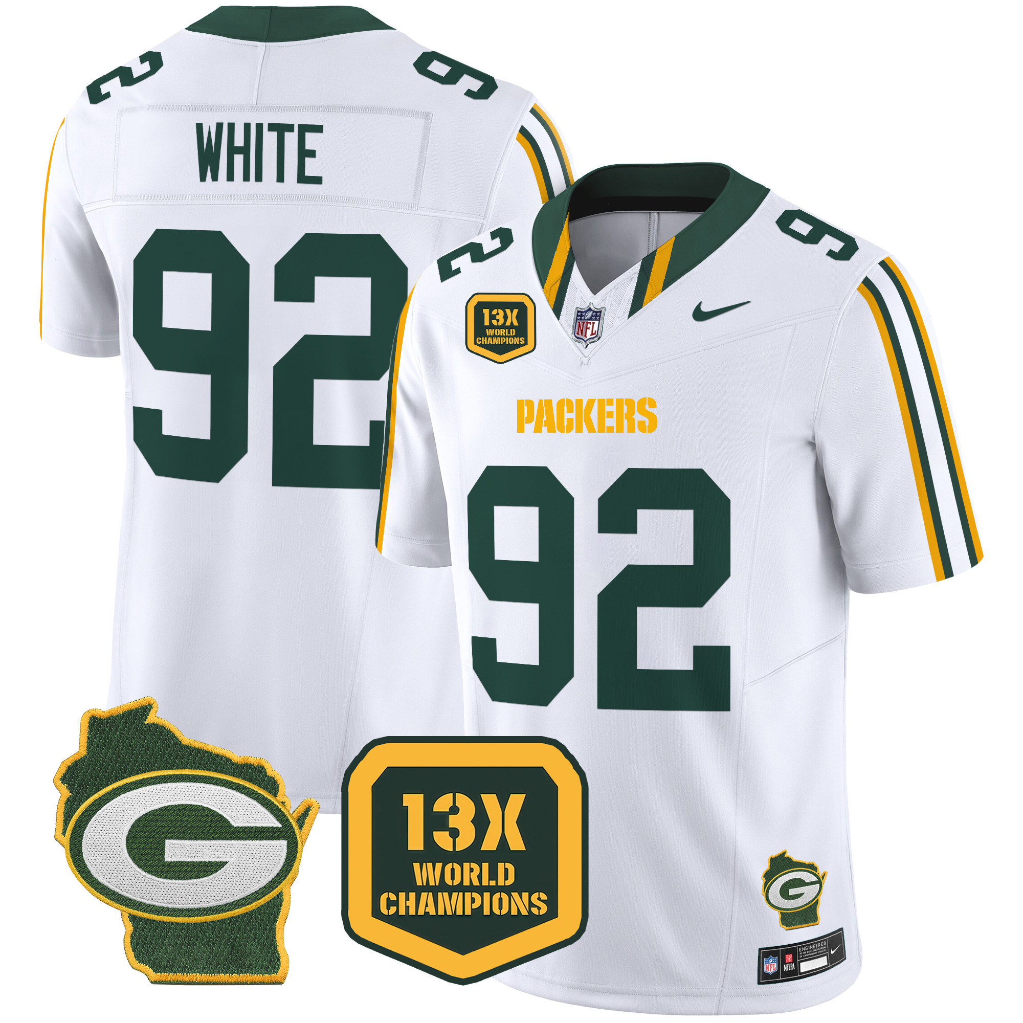 Men's Packers 13 Time World Champions & Home Patch Vapor Limited Jersey – All Stitched - Image 28