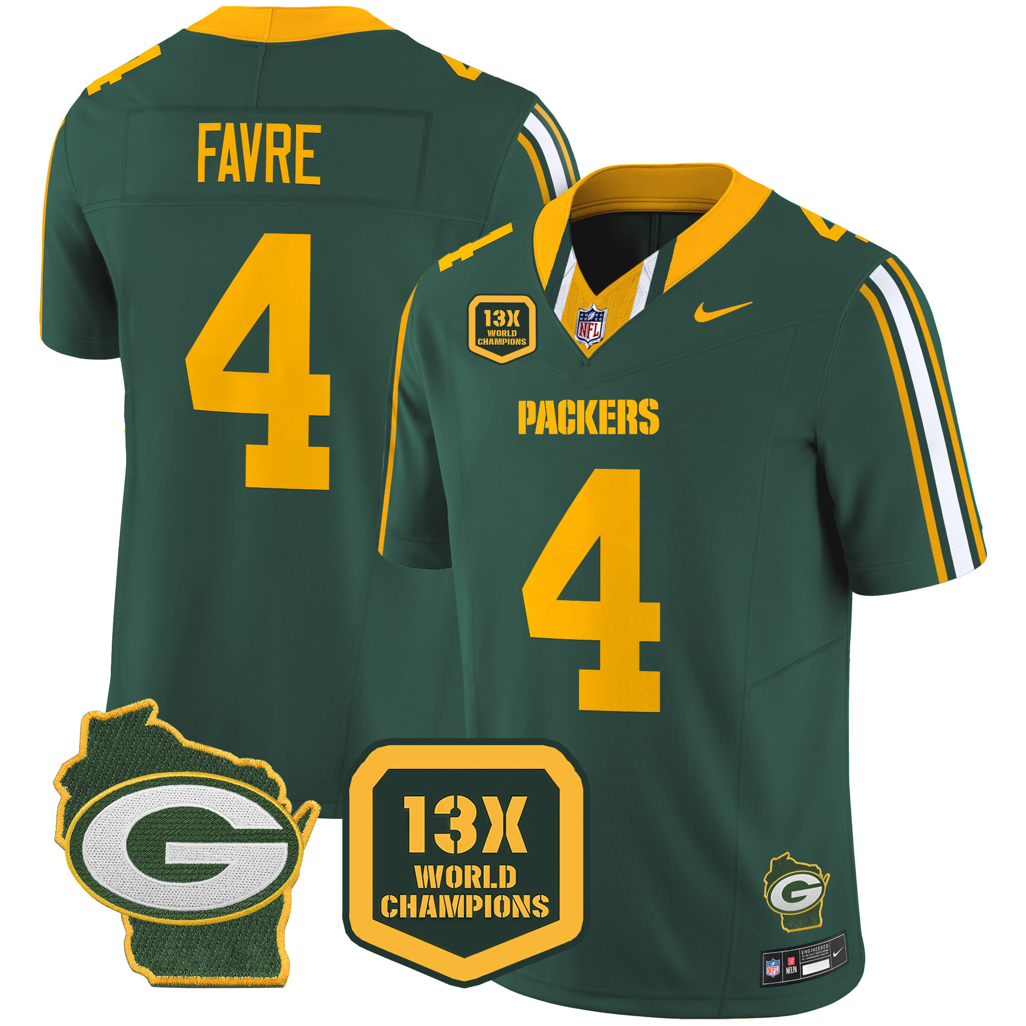 Men's Packers 13 Time World Champions & Home Patch Vapor Limited Jersey – All Stitched - Image 20
