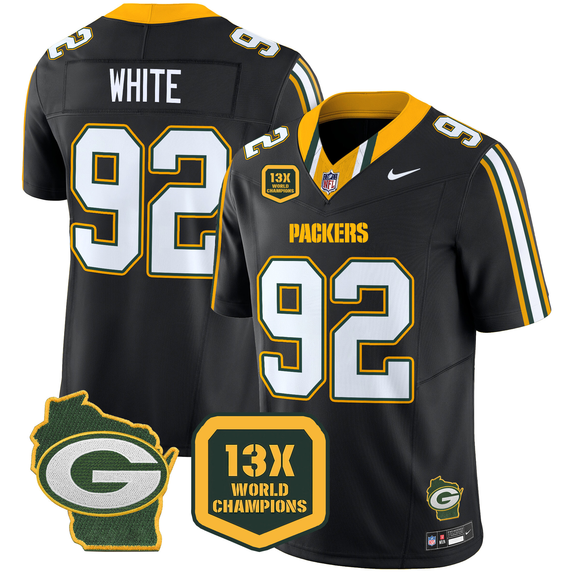 Men's Packers 13 Time World Champions & Home Patch Vapor Limited Jersey – All Stitched - Image 35