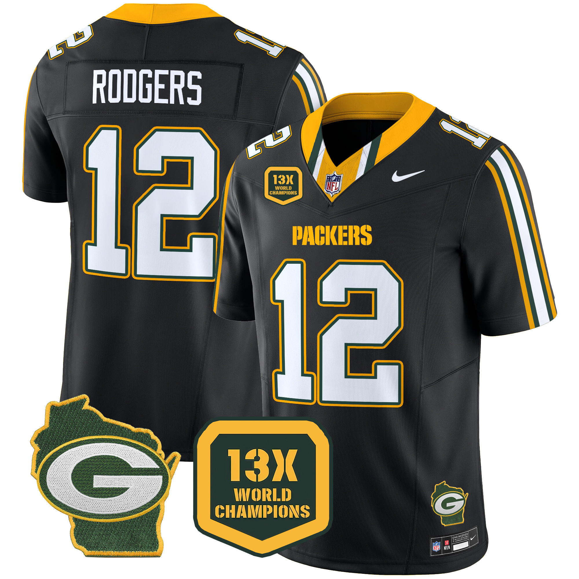 Men's Packers 13 Time World Champions & Home Patch Vapor Limited Jersey – All Stitched - Image 33