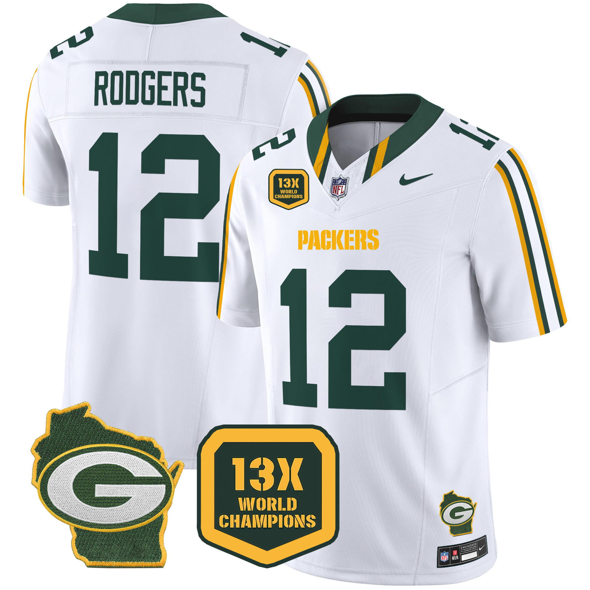 Men's Packers 13 Time World Champions & Home Patch Vapor Limited Jersey – All Stitched - Image 26