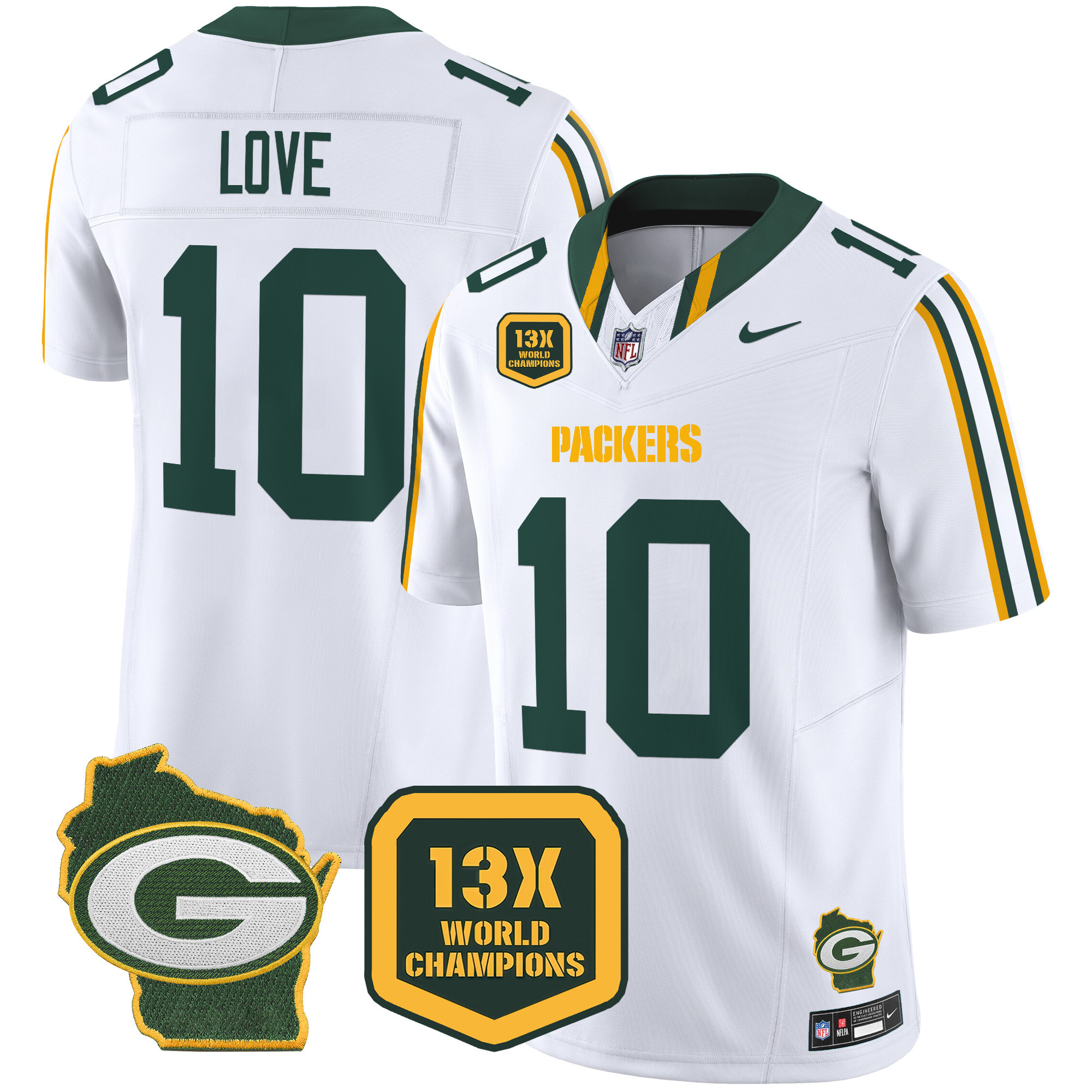 Men's Packers 13 Time World Champions & Home Patch Vapor Limited Jersey – All Stitched - Image 22