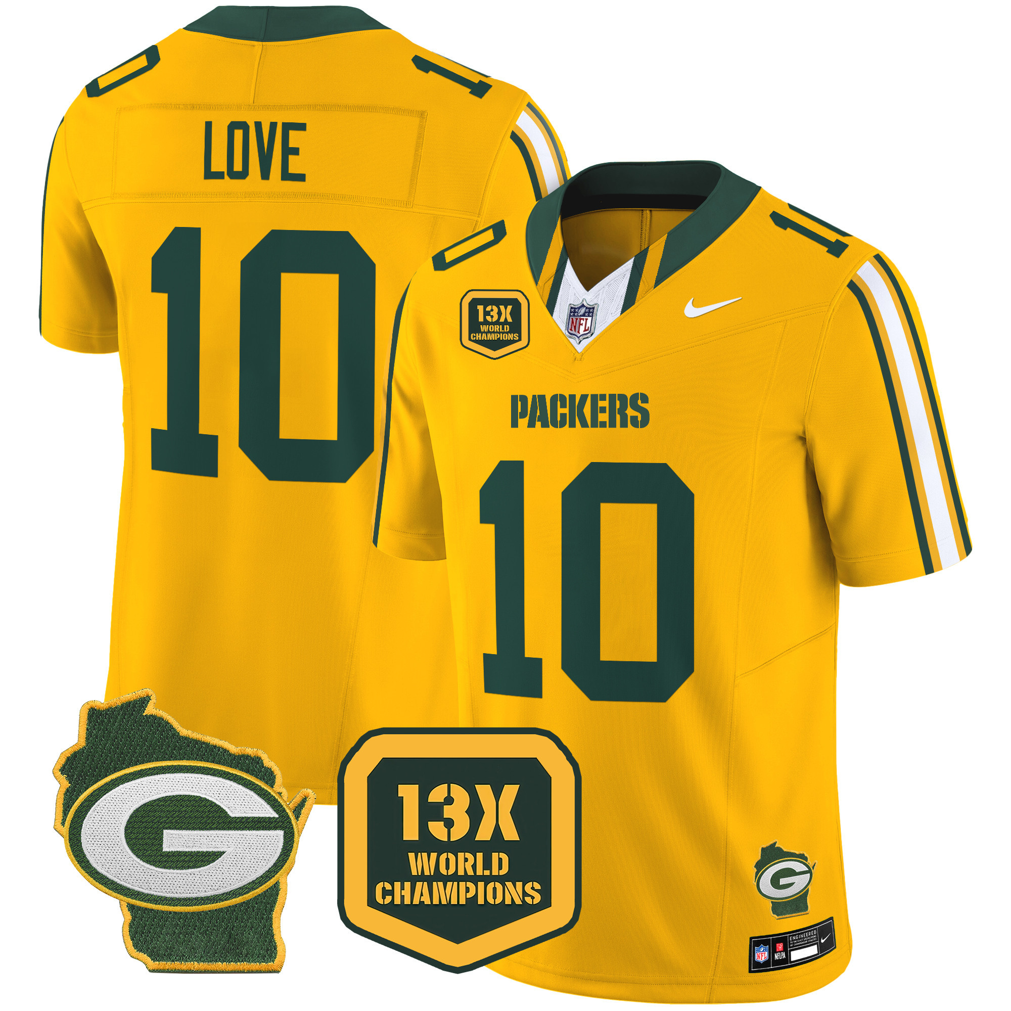 Men's Packers 13 Time World Champions & Home Patch Vapor Limited Jersey – All Stitched - Image 36